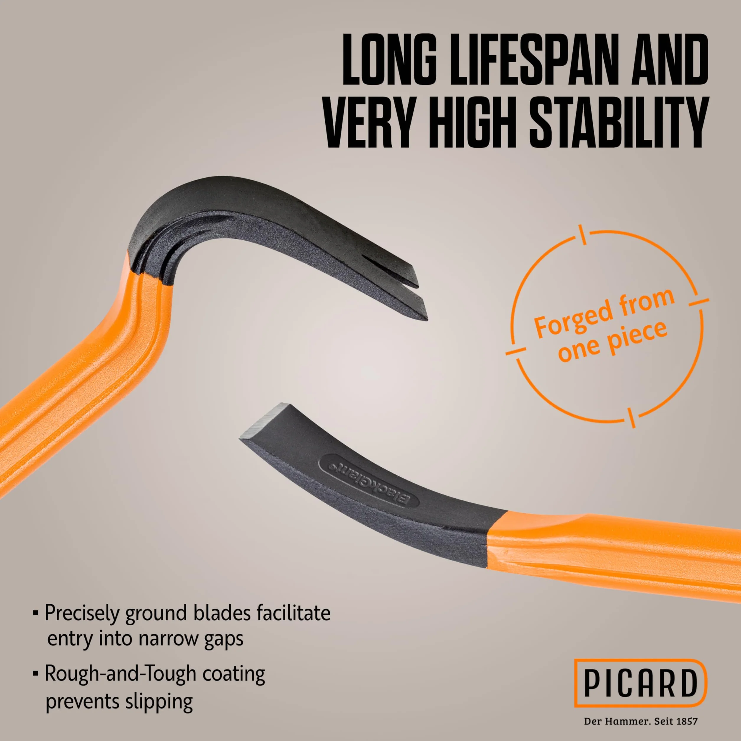 PICARD Leva chiodi BlackGiant® Bar, No. 46Z, 121 cm | Palanchino professionale in acciaio forgiato | Piede di porco compatto e ultra resistente per uso intensivo