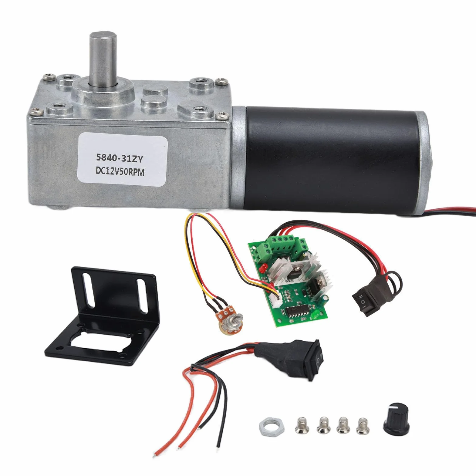 12V, 50RPM Motoriduttore a Vite Senza Fine, 38 kg, 31 mm, con Governatore alta Torsione, Motore Autobloccante Invertito Mini Turbina, per Robot fai da te Tavolo Girevole e Serratura