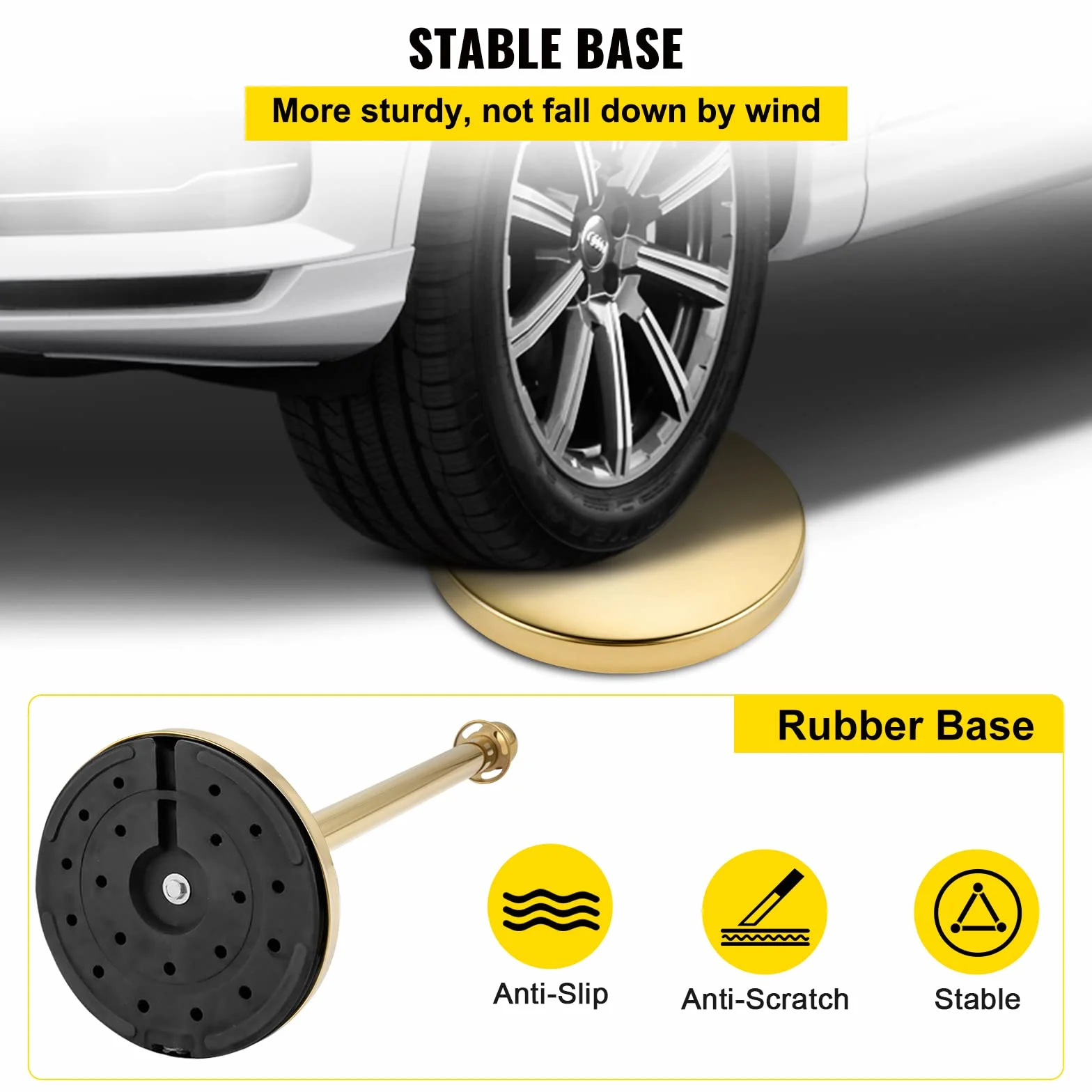 Mophorn Palo separatore per nastro estensibile 4 set barriere di sicurezza a 3 corde lunghezza della corda 1,5 m oro