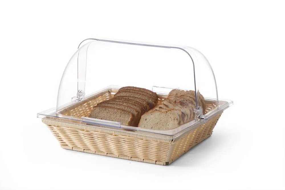 HENDI Cestino per pane con coperchio rolltop, GN 2/3, contenitore-cesto-espositore-display porta pane per la presentazione e la conservazione del pane, 365x335x(H)245mm, polipropilene, policarbonato