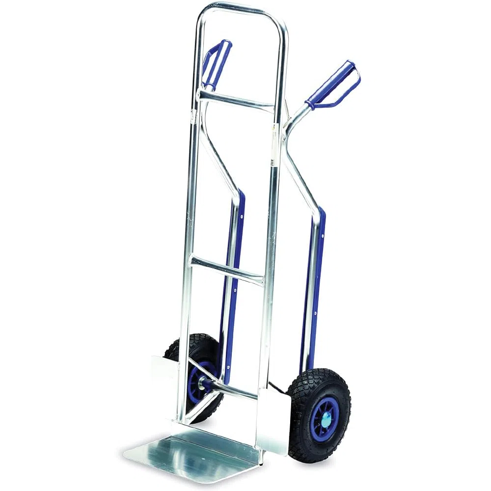 Virsus Carrello Portapacchi Professionale in ALLUMINIO, misura 53x48x118 cm, Maniglie di Sicurezza Blu e 2 Ruote Pneumatiche, Montacarichi per trasporto di carichi pesanti, Portata Massima 150 Kg -751