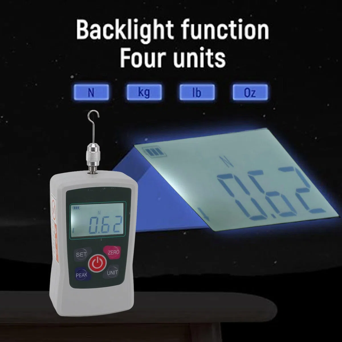 Dinamometro Digitale, 5N Portatile Schermo Retroilluminato 3 Opzioni di Misurazione Spegnimento Automatico Dinamometro Portatile con Custodia Misuratore di Tensione