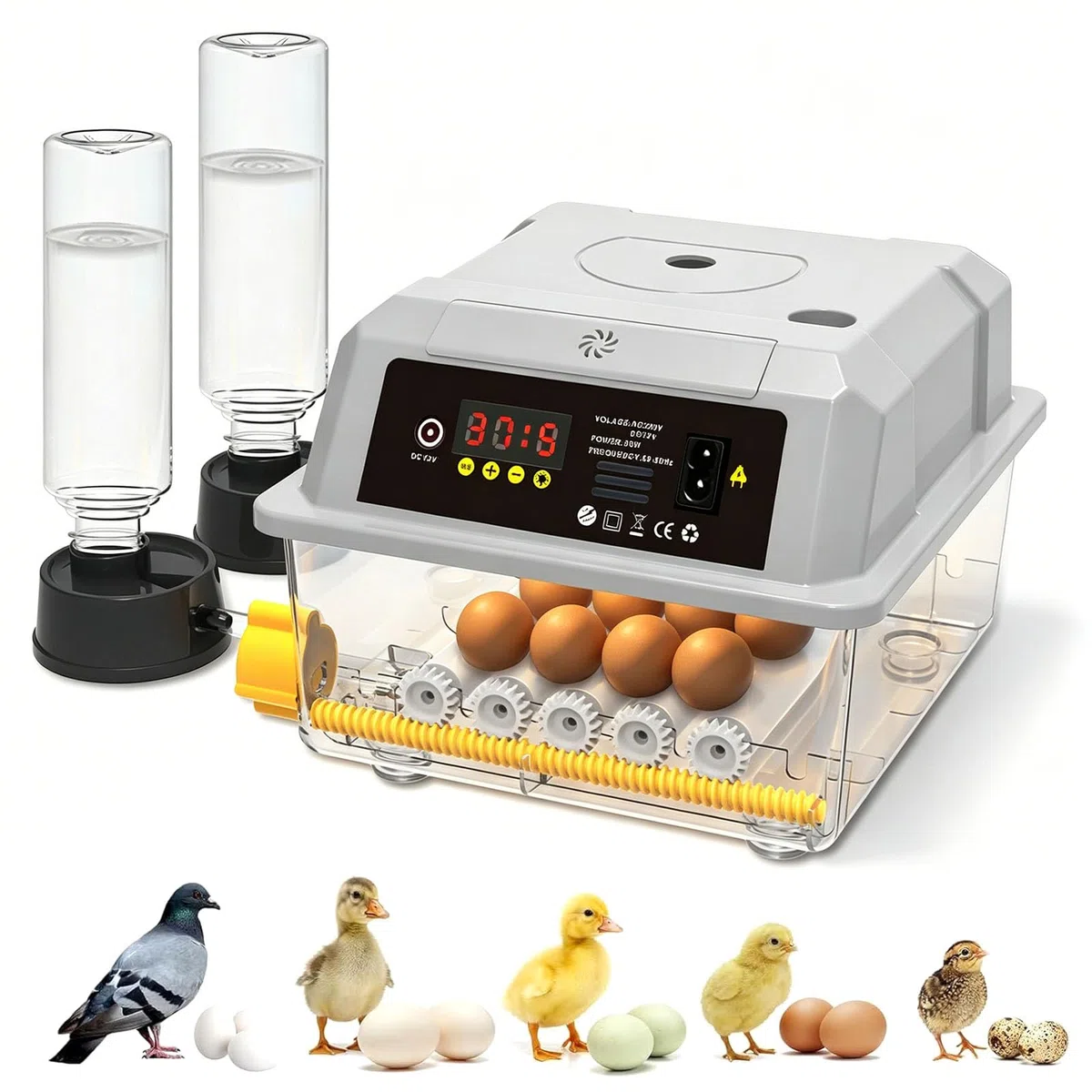 Incubatrice Per Uova Automatica Da 16 Uova – Girauova Automatico E Rabbocco Acqua Esterno, Incubatrice Per Uova Di Gallina Con Luce LED E Controllo Digitale Di Precisione Della Temperatura