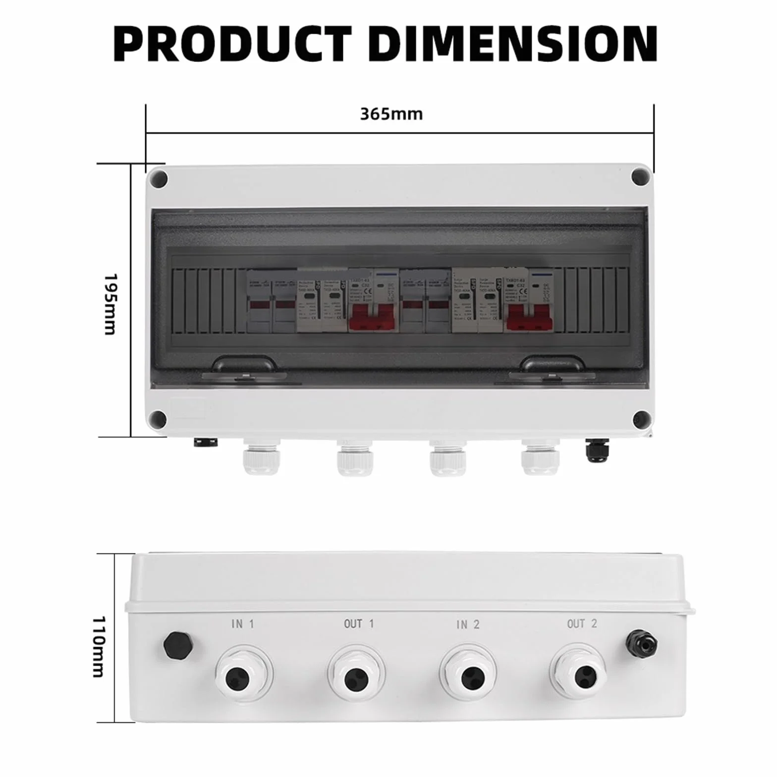 Solare fotovoltaico PV Combiner Box 2 Input 2 Out 2 String Protezione da sovratensione DC 600 V Fusibile MCB SPD Scatola Impermeabile IP65