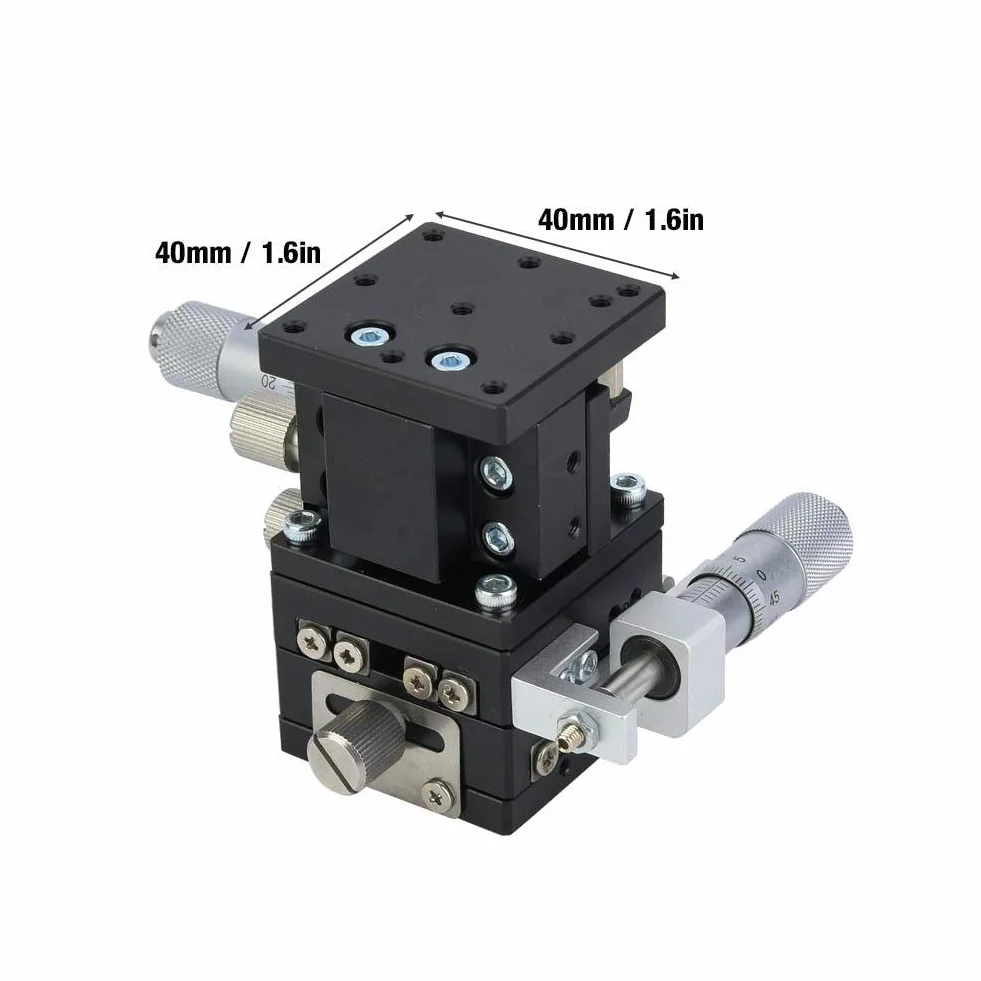 Fase lineare, LD40-LM 3 assi XYZ 40x40mm Piattaforma di spostamento manuale Piattaforma di rifilatura in lega di alluminio Cuscinetto Tavolo scorrevole