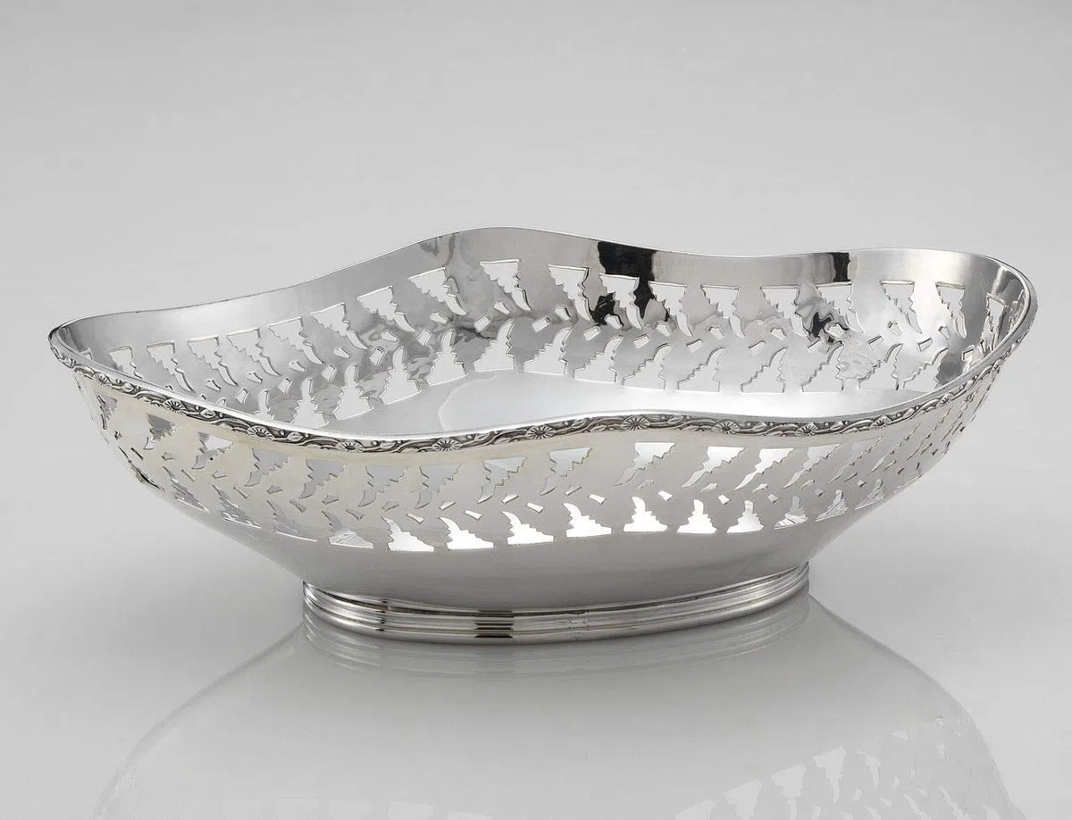 ROYAL QUEEN Varotto & Co. Cestino Ovale Traforato in Sheffield Placcato Argento Ottone Argentato cod.5160033L 30x21 cm