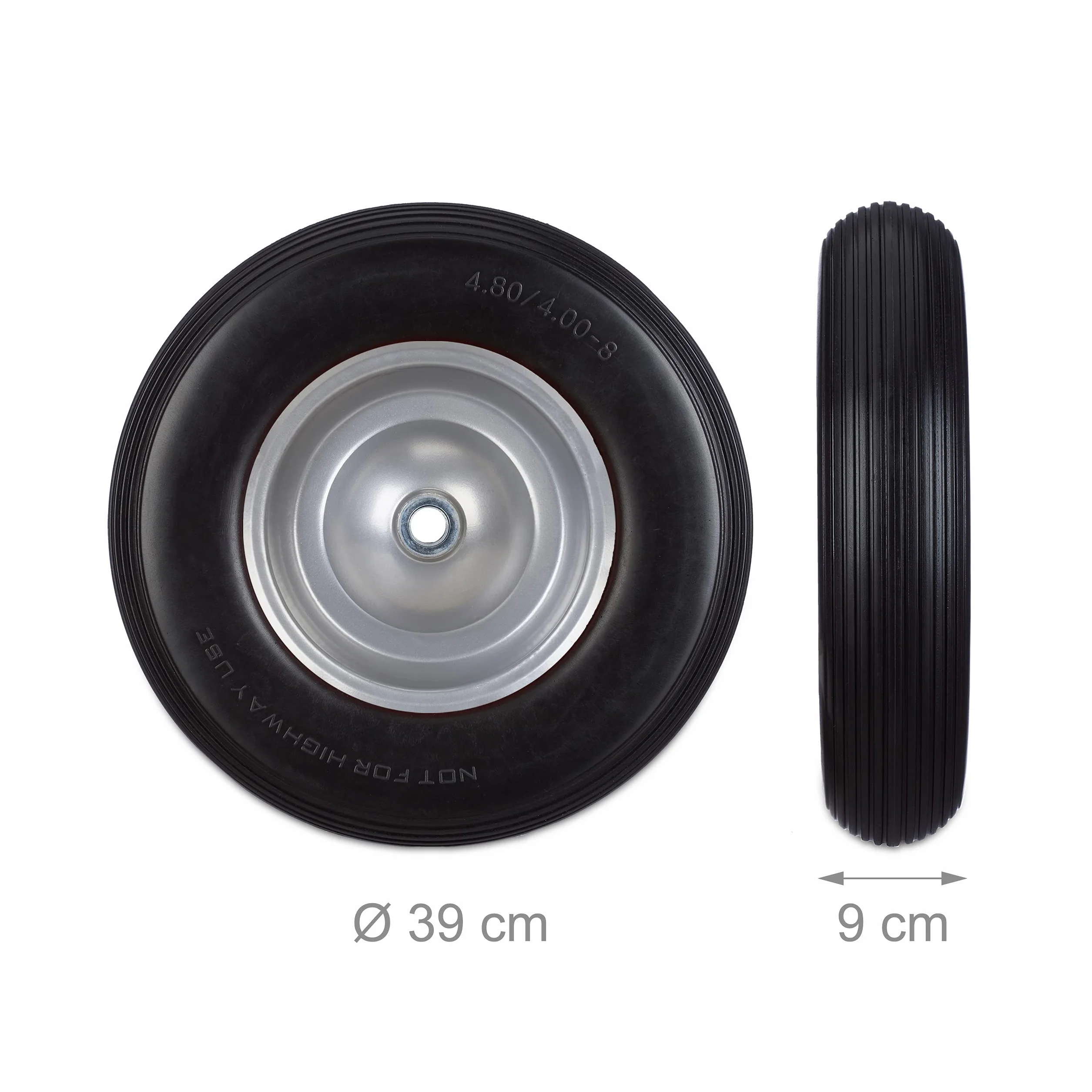 Relaxdays 2X Ruota per Carriola 4.80 4.00-8 in Gomma Piena Cerchione di Acciaio, Antipanne, Carico Max 100 kg, Nero Grigio