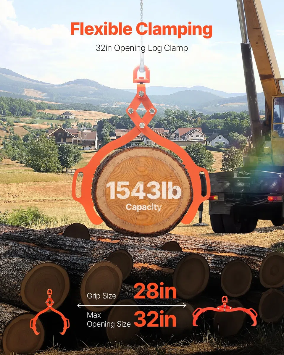 VEVOR Pinze per Sollevamento Pietre 812 mm 2 Artigli, Pinze per Tronchi Girevole in Acciaio capacità Sollevamento 700 kg Design Artiglio Seghettato, Pinze per Aggancio per Camion, Trattori, Carrelli