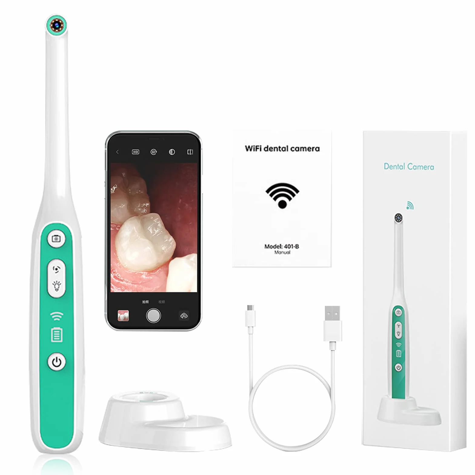 Telecamera intraorale senza fili WiFi ispezione dentista specchio endoscopia, fotocamera bocca WiFi con luce LED per ispezione orale di persone e animali domestici