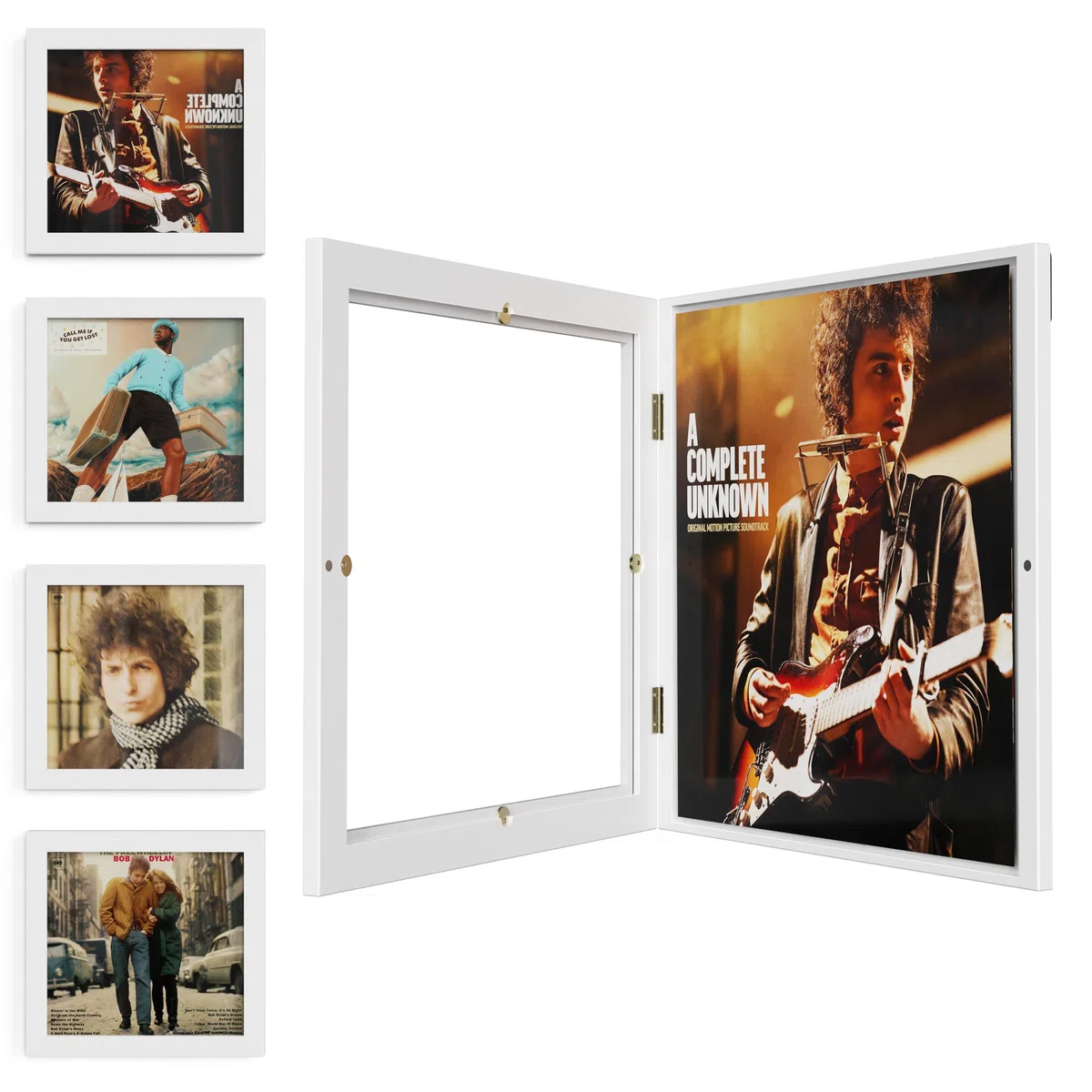 4 Pezzi Porta Vinili da Parete, Legno Stile Vintage Porta Dischi Vinile, Cornice Vinile per Esporre Copertine di Dischi in Vinile LP da 12x12 Pollici (4 Pezzi/Bianco)