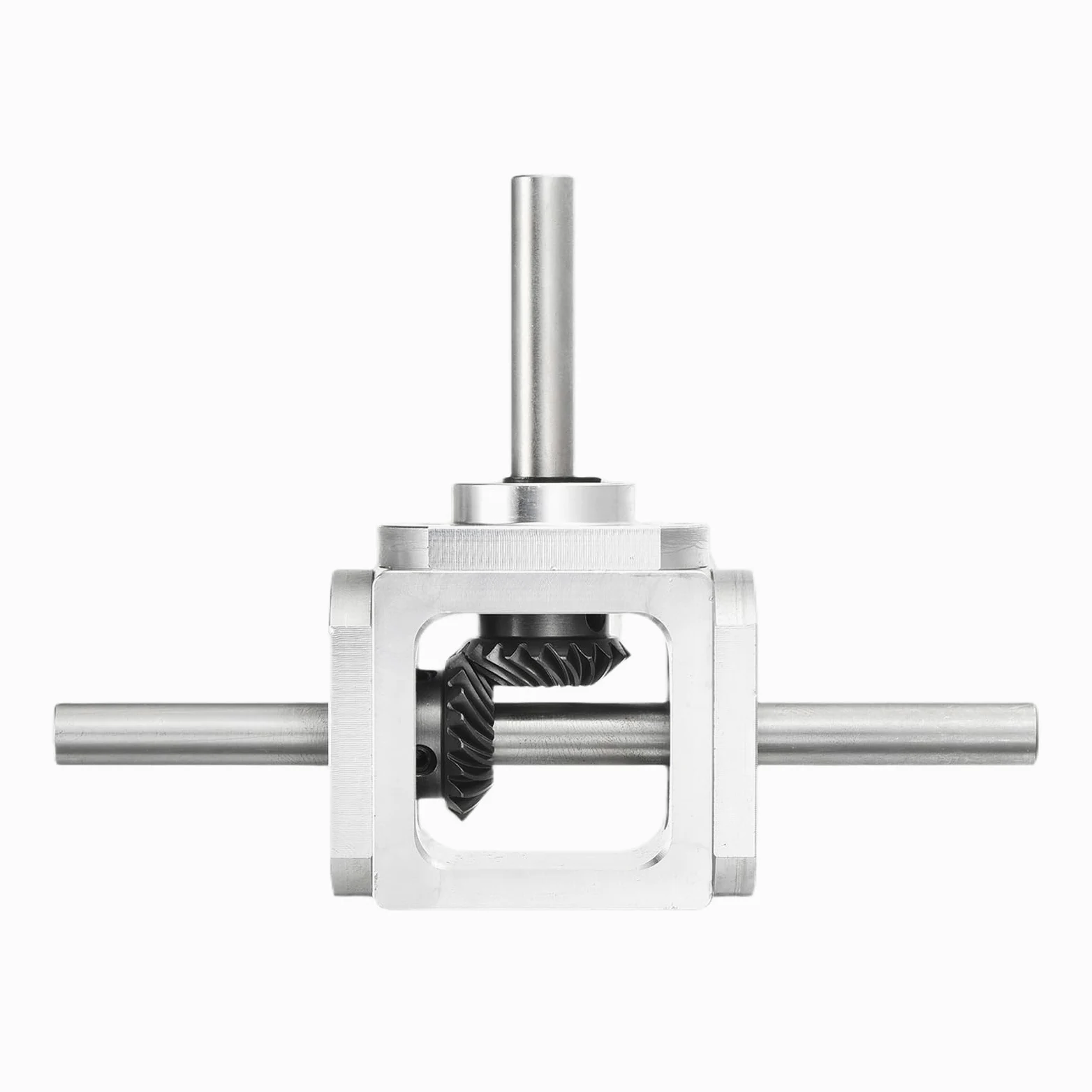 sourcing map Scatola del cambio ad angolo retto a 90 gradi 1:1 Inversione albero a doppia uscita 1 modulo 20 denti ingranaggi conici telaio in alluminio semplice modulo meccanico fai da te albero da 8