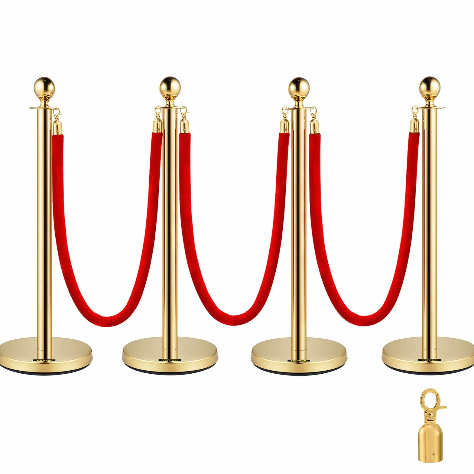 Mophorn Palo separatore per nastro estensibile 4 set barriere di sicurezza a 3 corde lunghezza della corda 1,5 m oro