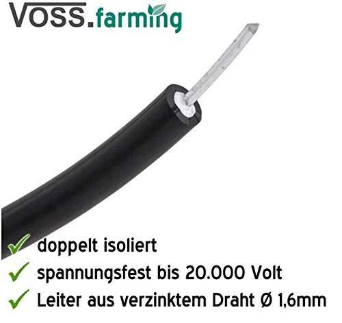 VOSS.farming Bobina Cavo Alta Tensione per la Messa a Terra, Lunghezza 100 m e Larghezza 1,6 mm, Colore Nero