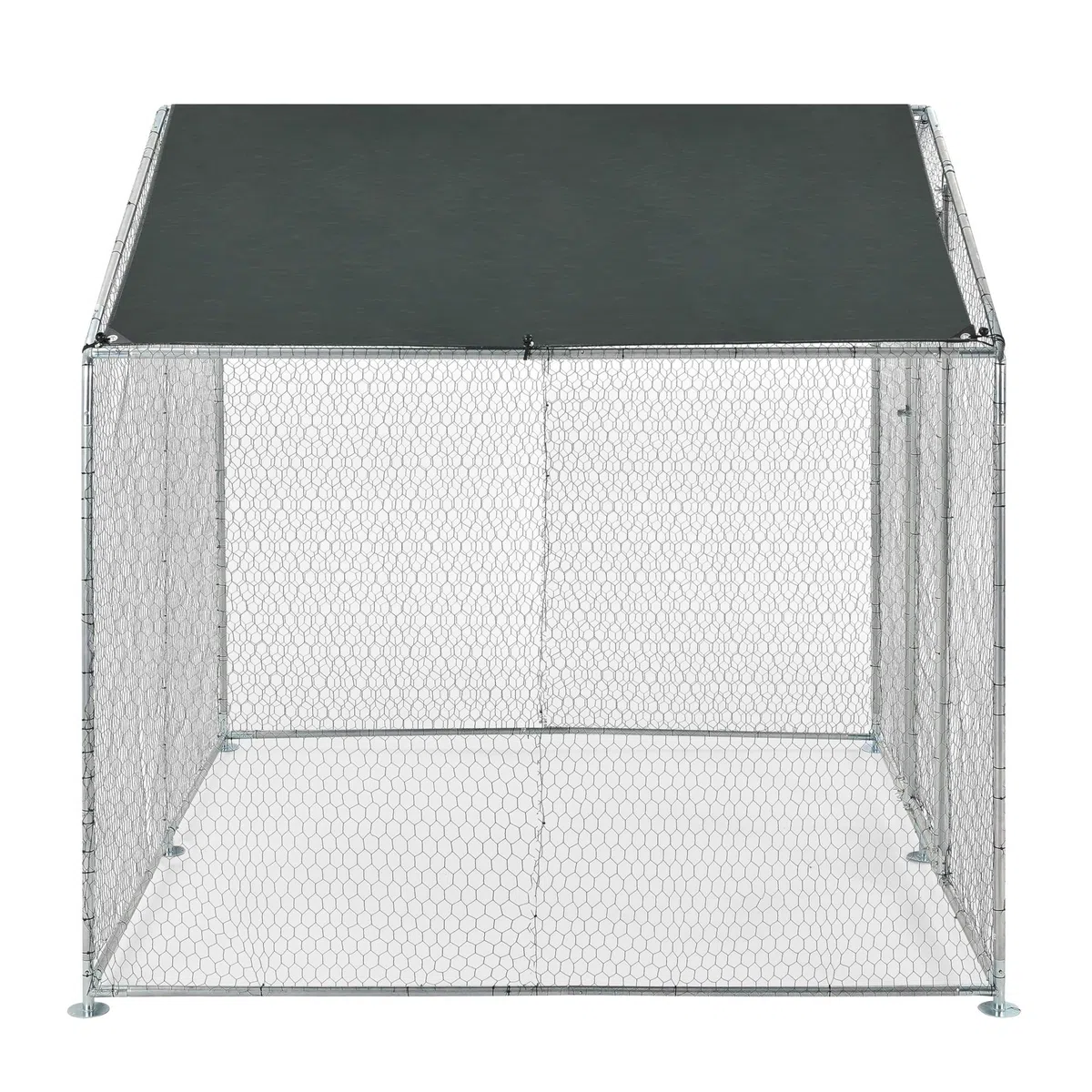 pro.tec Gabbia per Pollame con Tettuccio Protezione Sole e Porta Voliera da Giardino Pollaio da Esterno per Volatili Conigli 2x2x2 m con Recinzione a Rete Metallica - Argento/Verde Scuro
