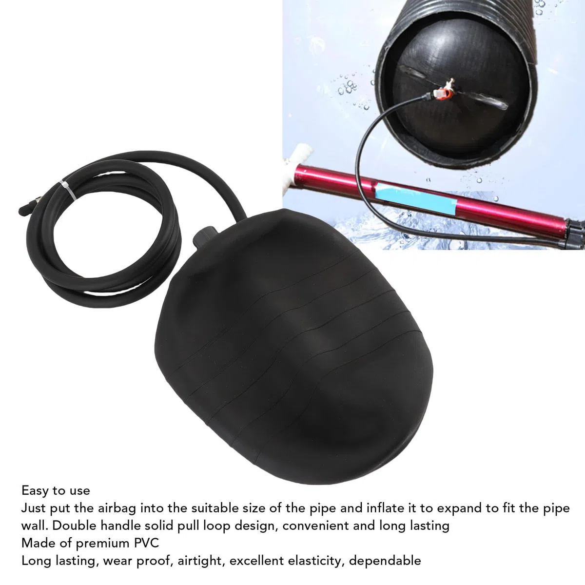 TOPINCN Tappo per Tubi Gonfiabile, Tappo di Prova per Fognatura in PVC, Tubo di Prolunga Ad Alta Elasticità, Palloncino di Prova in Gomma per L'ispezione delle Condotte Fognarie per Il (L)