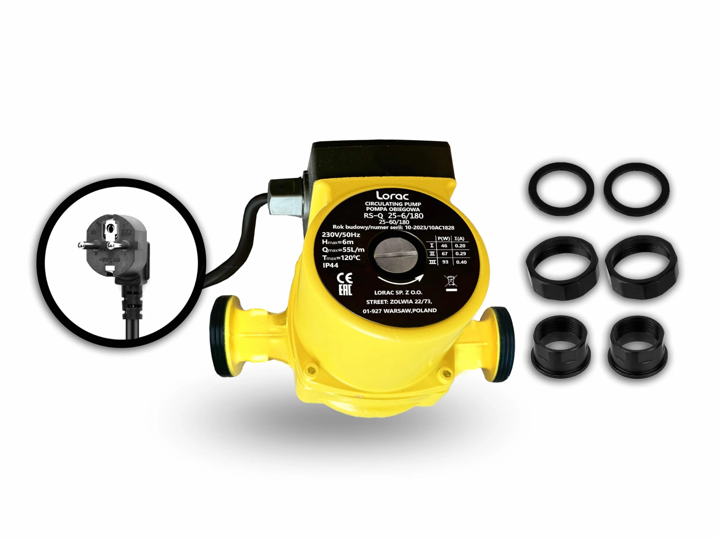 LORAC | Pompa di circolazione 220-240 V, RS-Q 25-60/180, Pompa acqua 3 livelli di potenza, Circolatore riscaldamento domestico e industriale, Booster aumento pressione acqua, IP44
