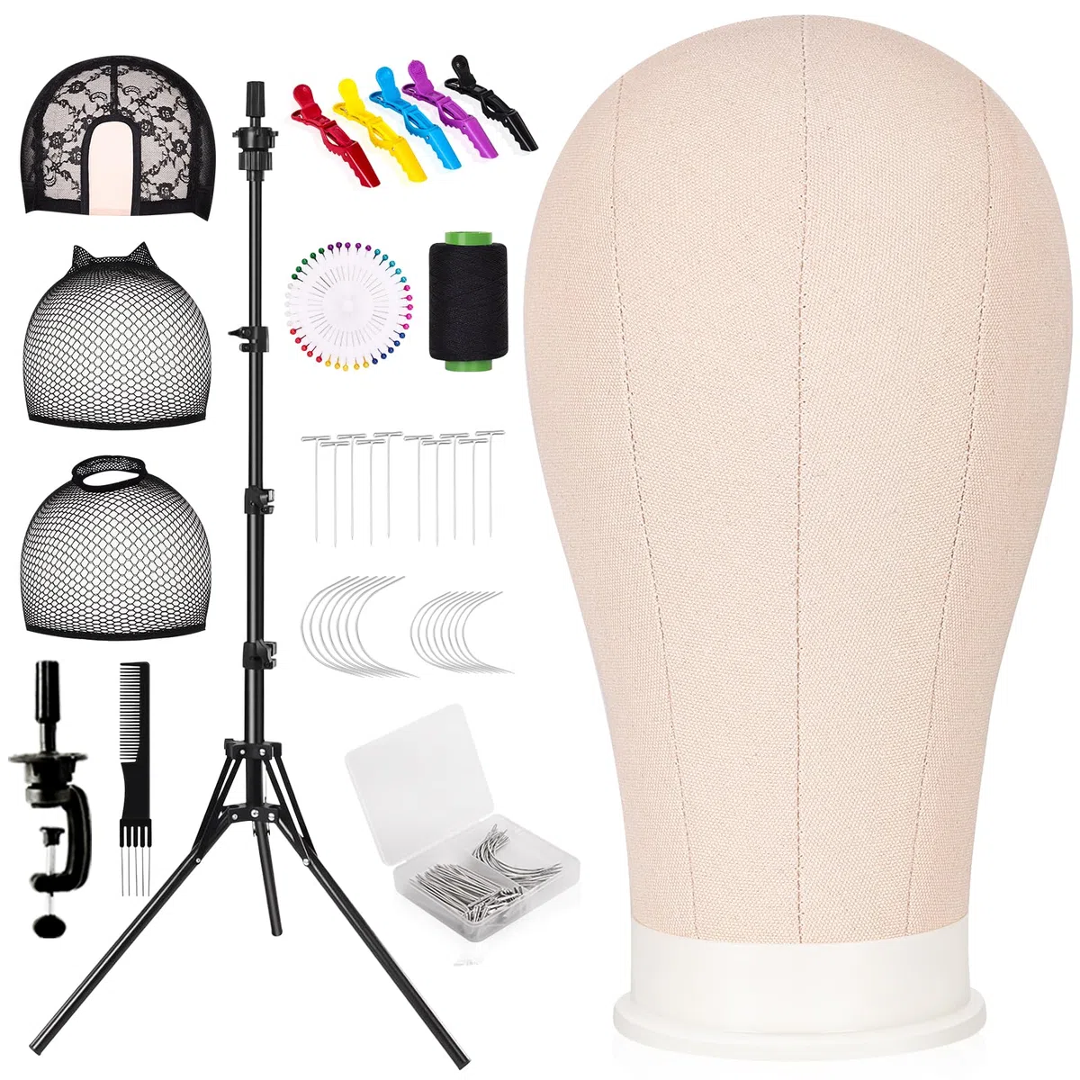 Supporto Per Parrucche Da 63"/160cm Con Testa Di Manichino Da 22"/56cm - Supporto Regolabile Con Testa Per Parrucche - Set Di Teste Di Manichino Per Cosmetologia
