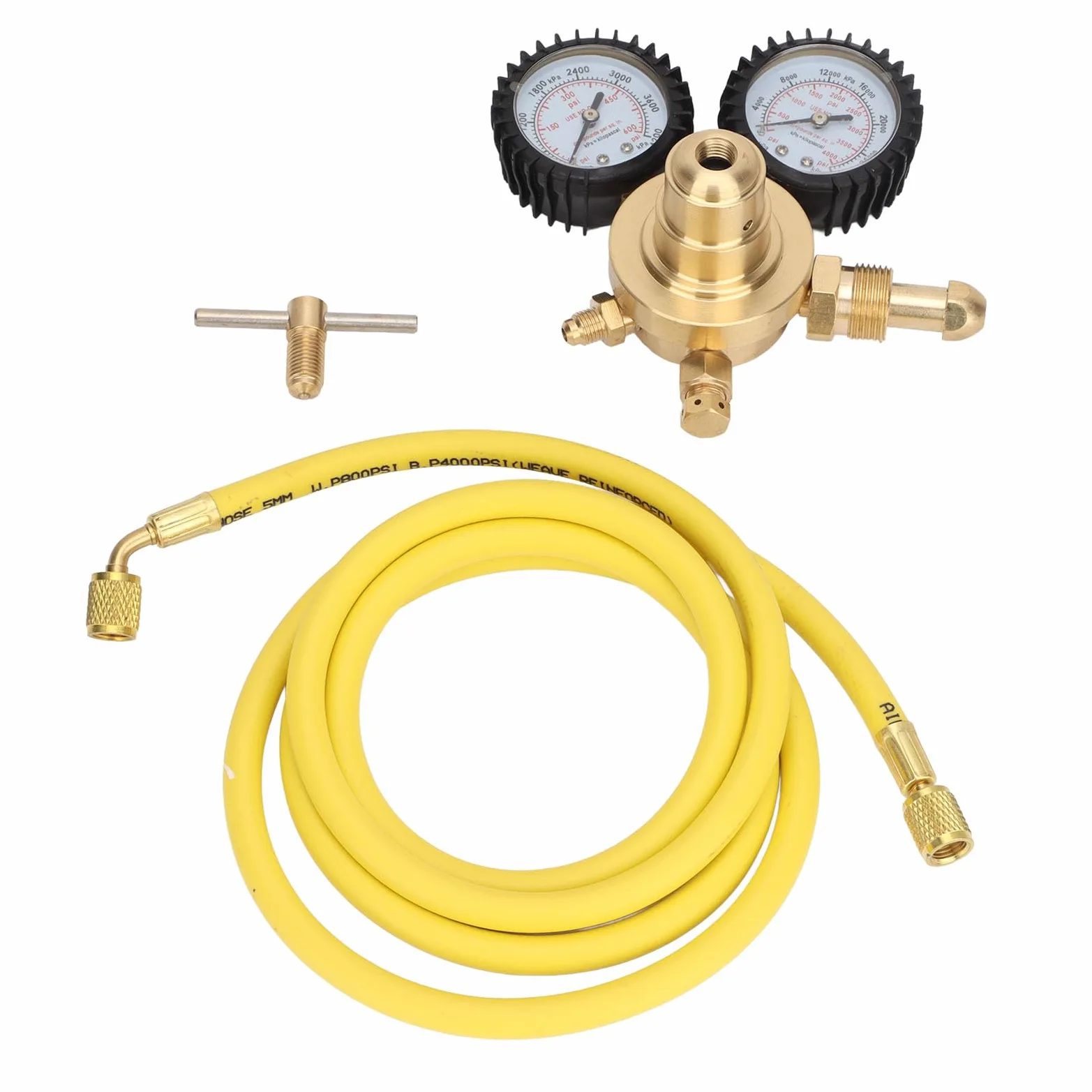 Regolatore di Azoto, Manometri di Connessione Ingresso Uscita in Ottone, 0-600 PSI con Tubo del Gas 2 M, Alta Pressione 4000 Psi/28000 KPa, Bassa Pressione 600 Psi/4200 KPa