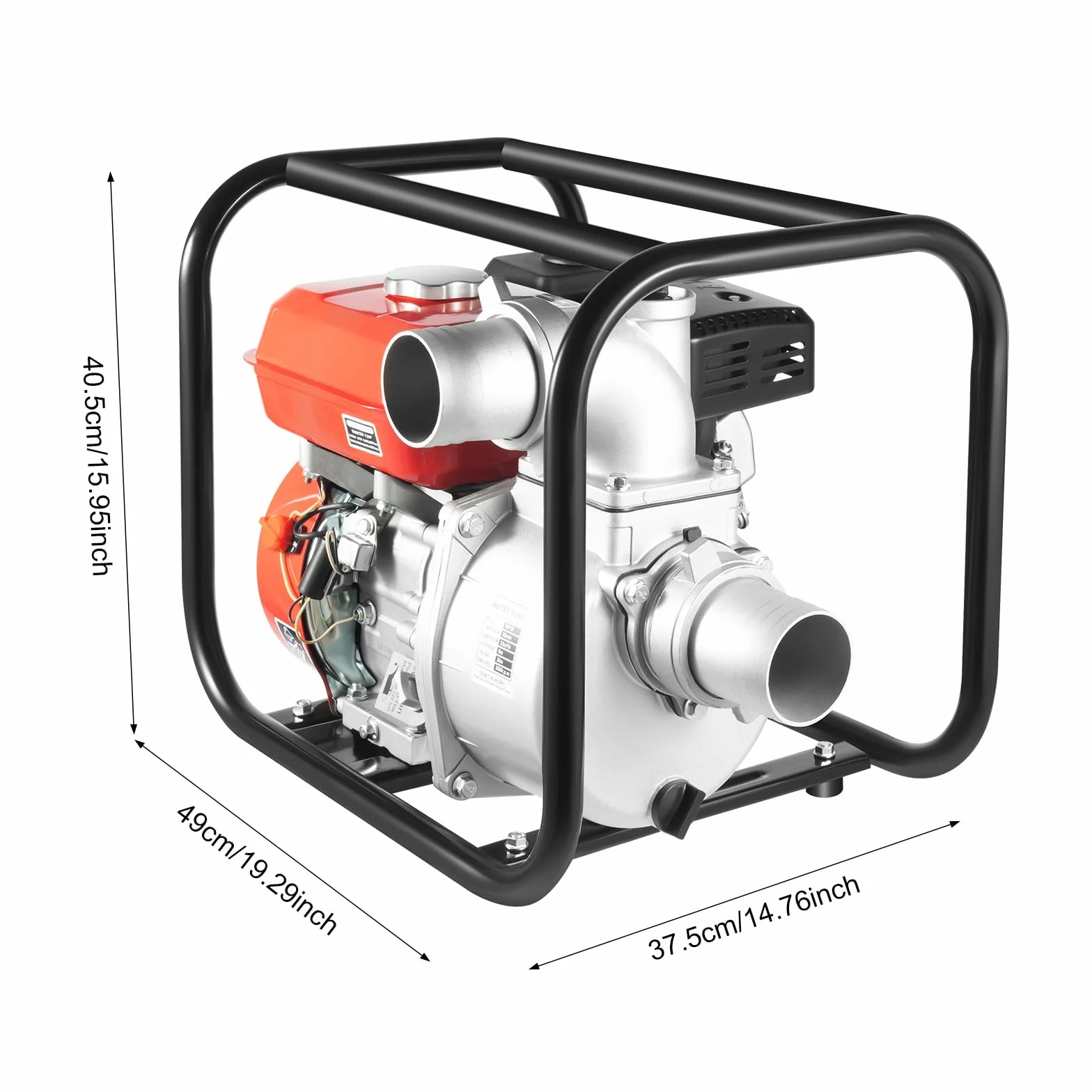 Pompa dell'acqua a benzina a 4 tempi, 212 CC, 7,5 CV, pompa da giardino, pompa per acqua sporca, con lunghezza del tubo dell'acqua di 7,5 m, altezza di erogazione di 30 m, altezza di