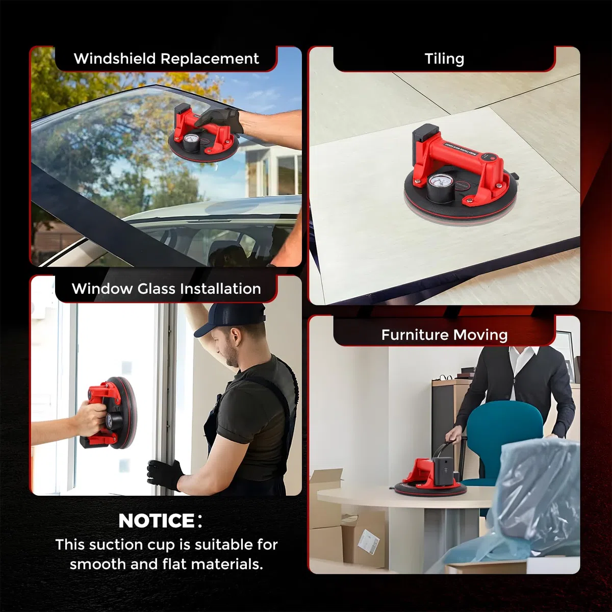 Bonvoisin Ventosa Elettrica per Piastrelle 2PCS, 440lbs/200kg Capacità di Carico, con Batteria al Litio 3000mAh, con Manometro, per Vetro/Finestra/Acciaio/Pietra/Legno (EU)