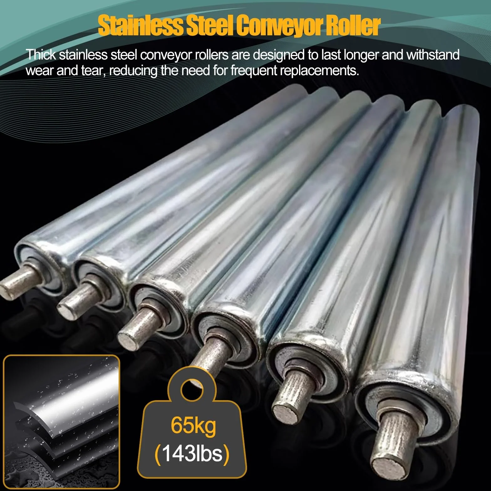 Nastro rullo trasportatore Rulli Trasportatori 50 X 500 Mm 600 Mm 700 Mm 800 Mm 400 Mm 300 Mm 250 Mm, Rulli Di Scarico Della Linea Di Flusso In Acciaio Inox Per Impieghi Gravosi(10 pack-Dia 2"/50mm,L