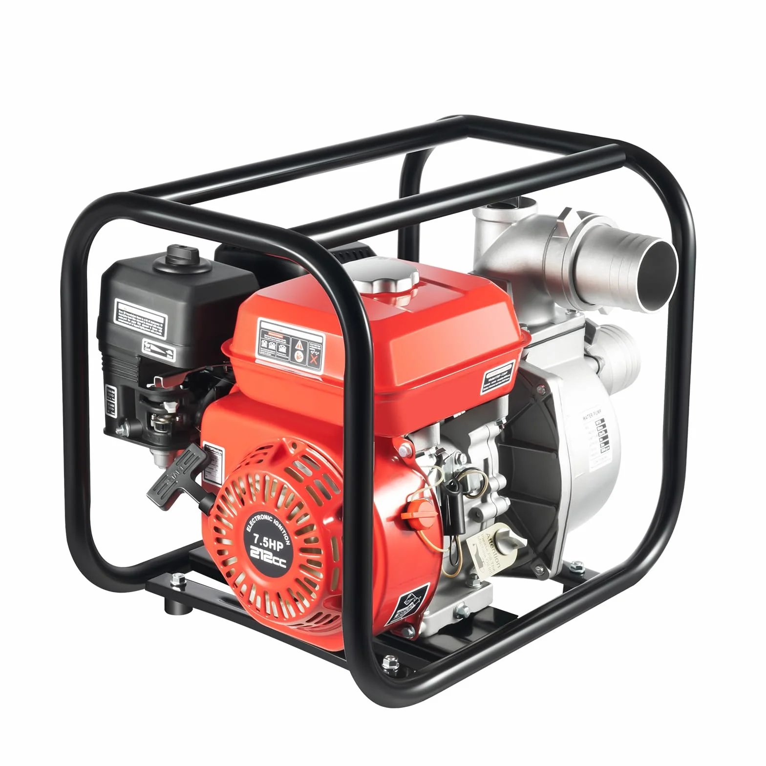 Pompa dell'acqua a benzina a 4 tempi, 212 CC, 7,5 CV, pompa da giardino, pompa per acqua sporca, con lunghezza del tubo dell'acqua di 7,5 m, altezza di erogazione di 30 m, altezza di