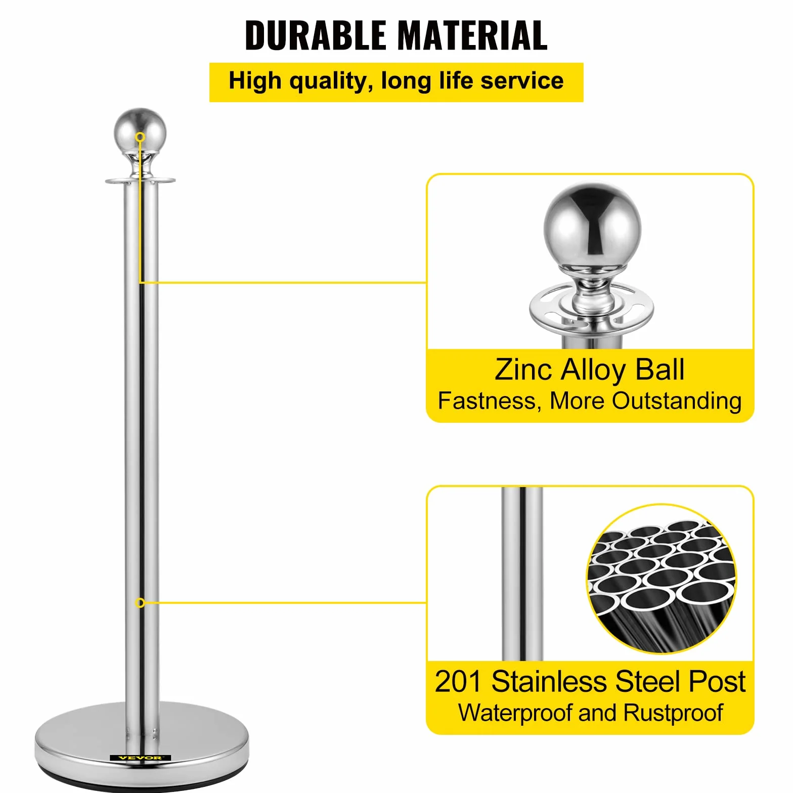 Mophorn Palo separatore a nastro estensibile 4 set barriere di sicurezza a 2 corde, lunghezza della corda 1,5 m argento
