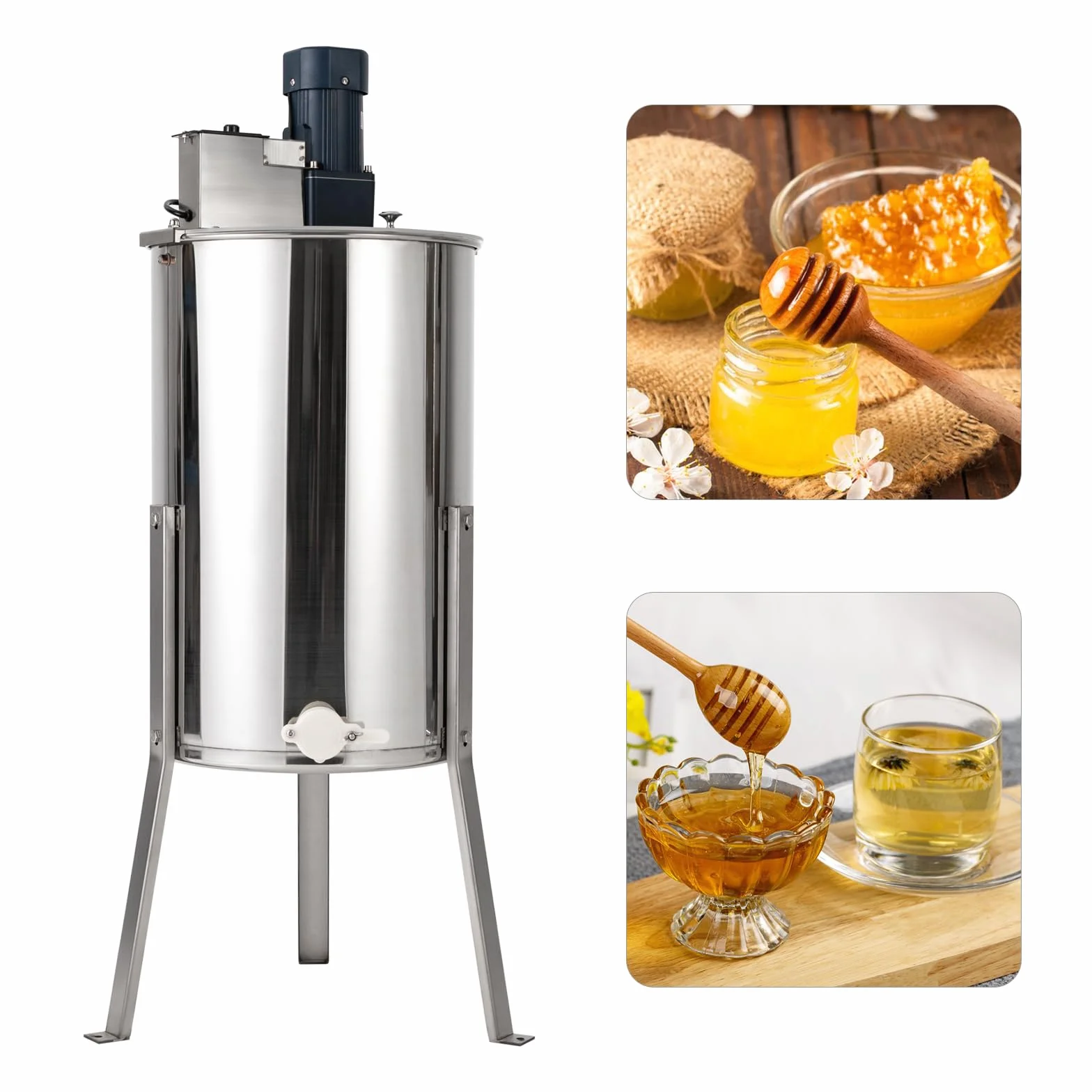 Estrattore di miele centrifuga manuale in acciaio inox per case, basi di allevamento, fattorie, pascoli, argento 38*60CM