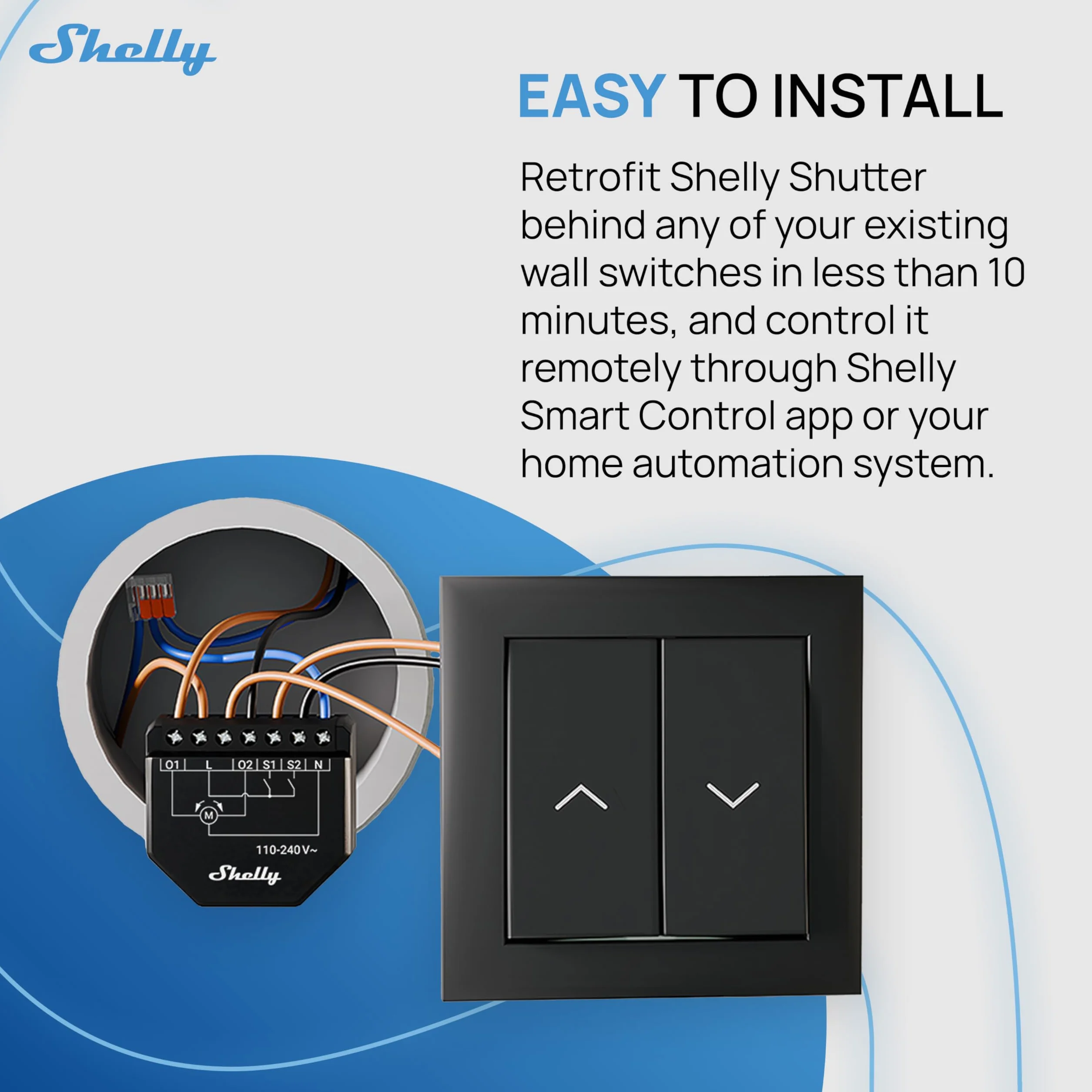 Shelly Shutter x2 & BLU RC Button 4 (Bundle) - Wi-Fi Interruttore a Relè Intelligente, 2 Canali, 4A, Monitora il Consumo di Energia, Tende & Tapparelle, Nessun Hub Richiesto, Alexa e Google Home