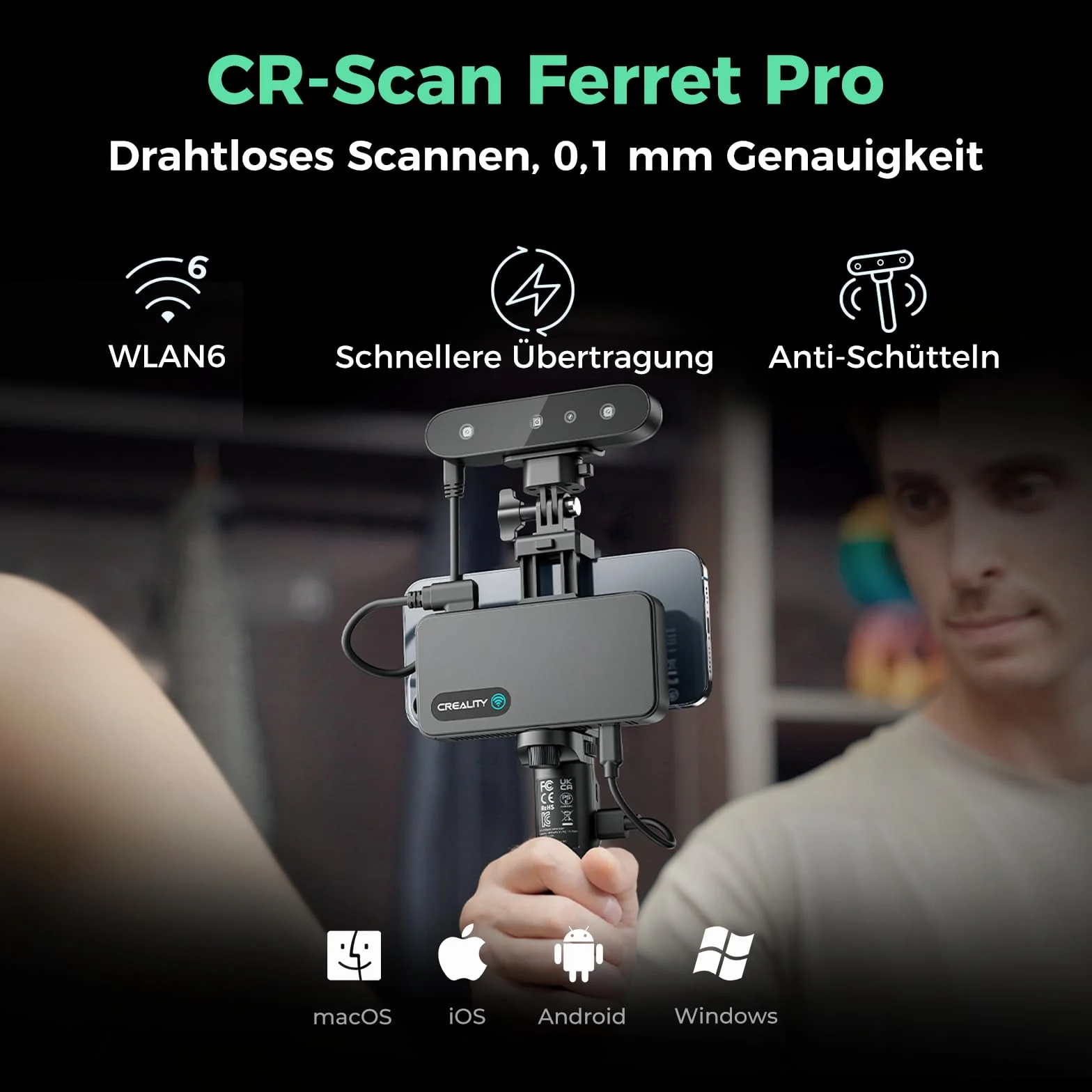 Creality Scanner 3D CR-Scan Ferret Pro per stampa 3D, scanner manuale con scansione wireless e monitoraggio anti-shake, aggiornamento per una scansione a colori rapida, precisione di 0,1 mm, per iOS