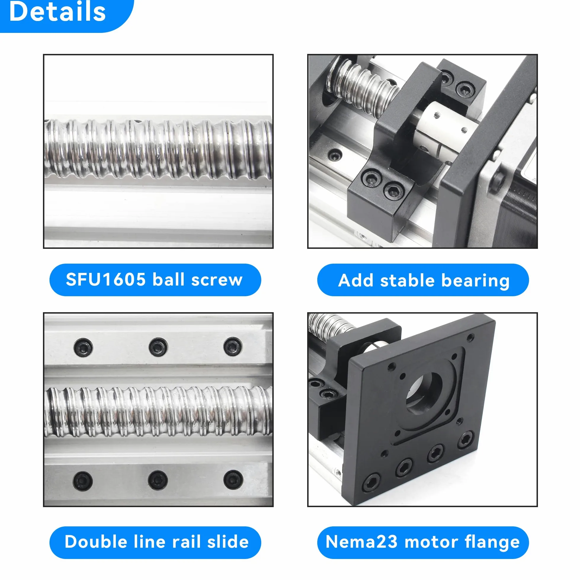 RATTMMOTOR Attuatore lineare, lunghezza 200 mm, doppio attuatore lineare, guida lineare CNC SFU1605 con motore passo-passo Nema23 per asse XY, XYZ