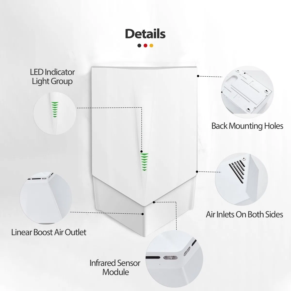 Asciugamani Commerciale con sensore Automatico, asciuga Mani Elettrico a Parete da 1500 W ad Asciugatura Rapida, Attrezzatura per asciugare Le Mani a Basso consumo energetico per WC,Grey