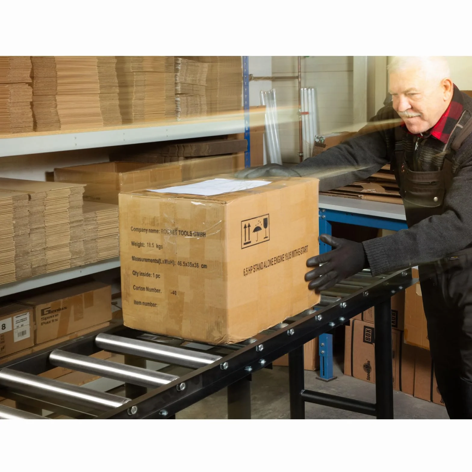 EBERTH Trasportatore a rulli, altezza regolabile, portata 300 kg, lunghezza di trasporto x larghezza 120x40 cm, 8 rulli con Ø 38 mm, distanza tra i rulli 12 cm, nastro trasportatore