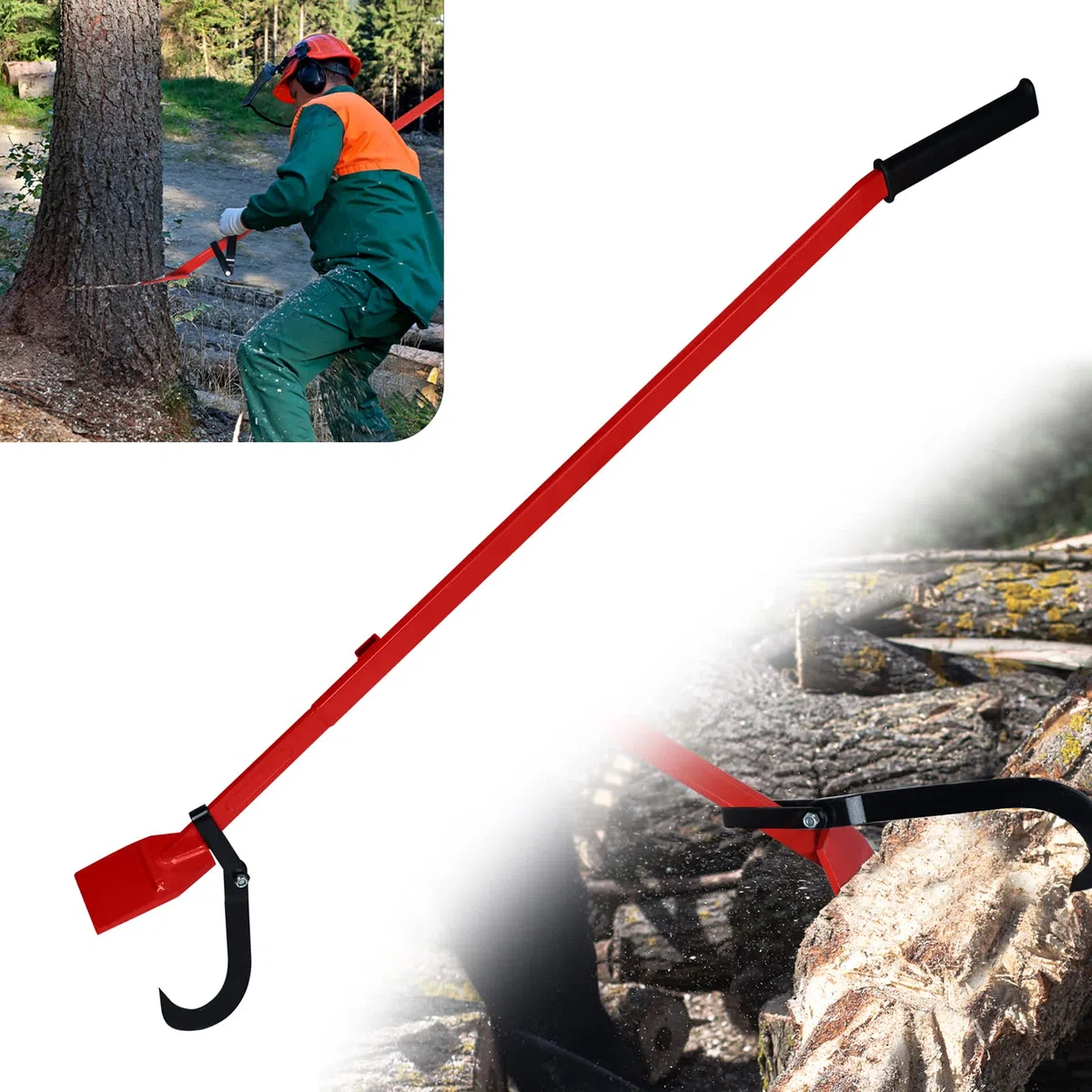 FIVMEN Sollevatore a cascata, 130 cm, forgiato con gancio reversibile e impugnatura antiscivolo, supporto per caduta in acciaio