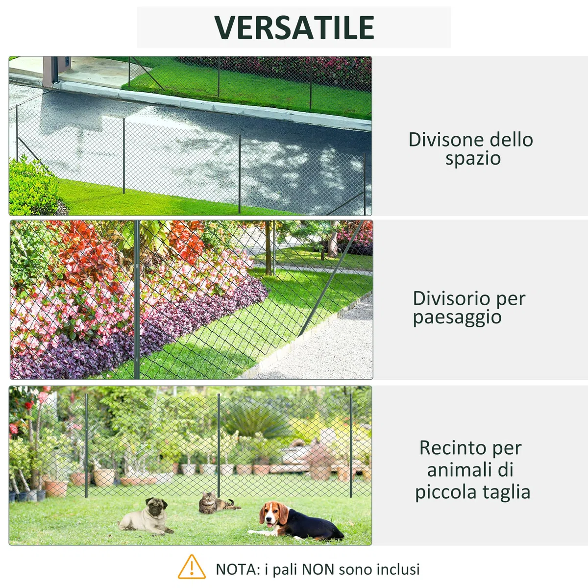 Outsunny Recinzione Giardino in Acciaio Plastificata, Rete di Recinzione da Giardino, 25x1.7m, Verde