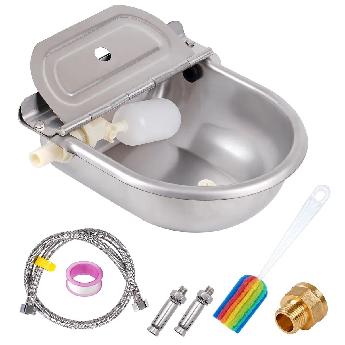 Abbeveratoio Automatico Per Cani Abbeveratoio Automatico per Bevande in Acciaio Inox con Foro di Drenaggio e Valvola a Galleggiante per Bestiame Pecore Cavalli Bovini