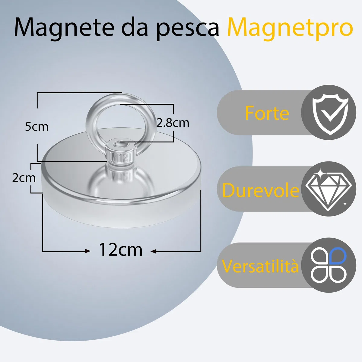 Magnetpro Magnete da pesca con forza di trazione superiore a 770 kg, magneti al neodimio resistenti con occhiello, diametro 120 mm calamita per pesca magnetica, caccia, recupero nel fiume