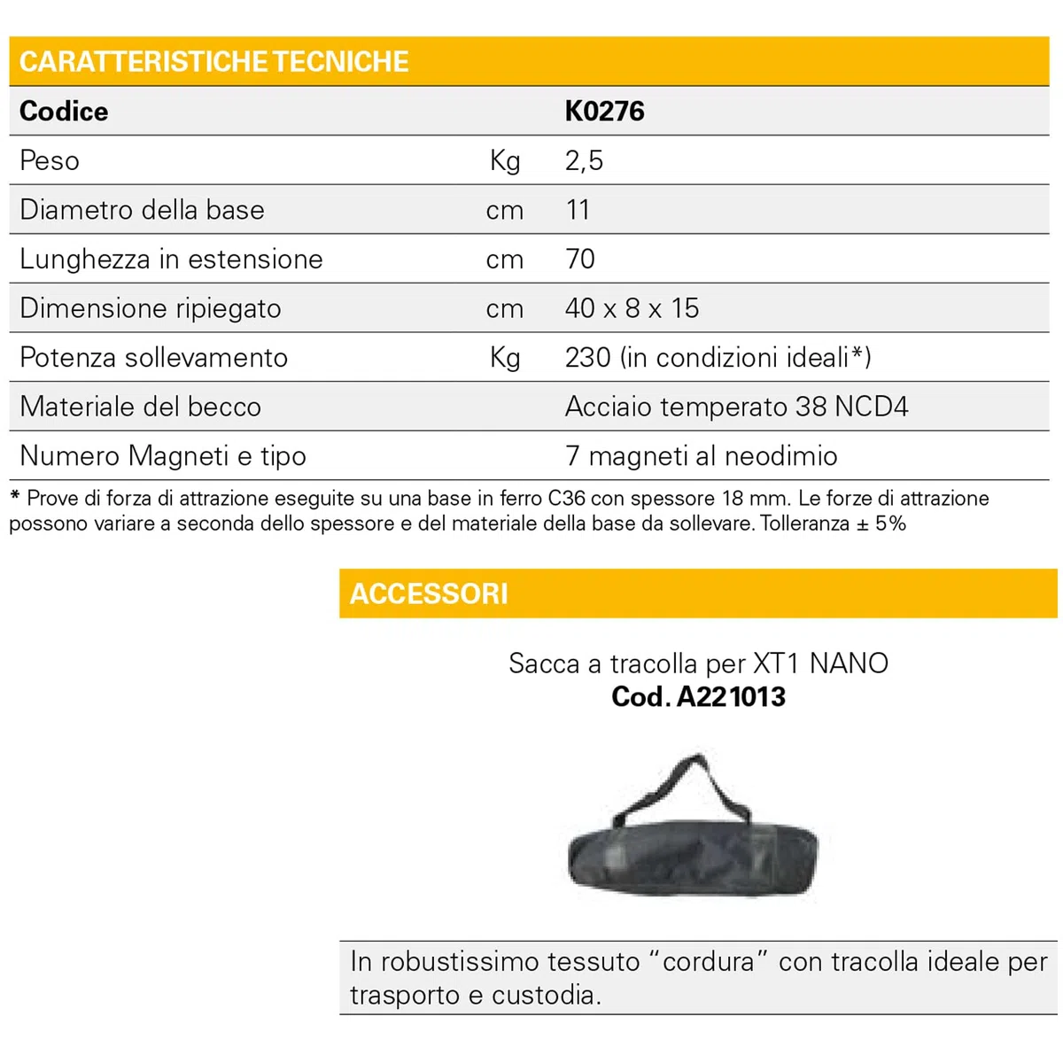 Alza Tombini Magnetico Pieghevole con Base Rotonda 7 Magneti per Apertura e Spostamento Chiusini Caditoie Griglie in Ghisa e Materiali Ferrosi Capacità Massima Sollevamento 230Kg mod. XT1NANO K0276