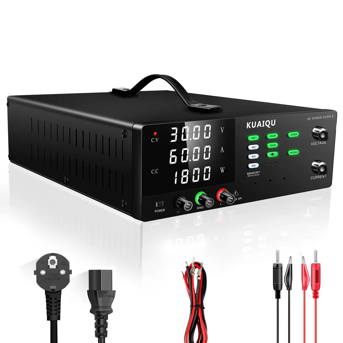 Alimentatore da Laboratorio 30V 60A 1800W Alta Potenza Alimentatore da Banco con Memoria/OCP/OVP/OUTPUT/Encoder/LOCK, Alimentatore Regolabile per Laboratorio, Automazione e Alimentazione di LED