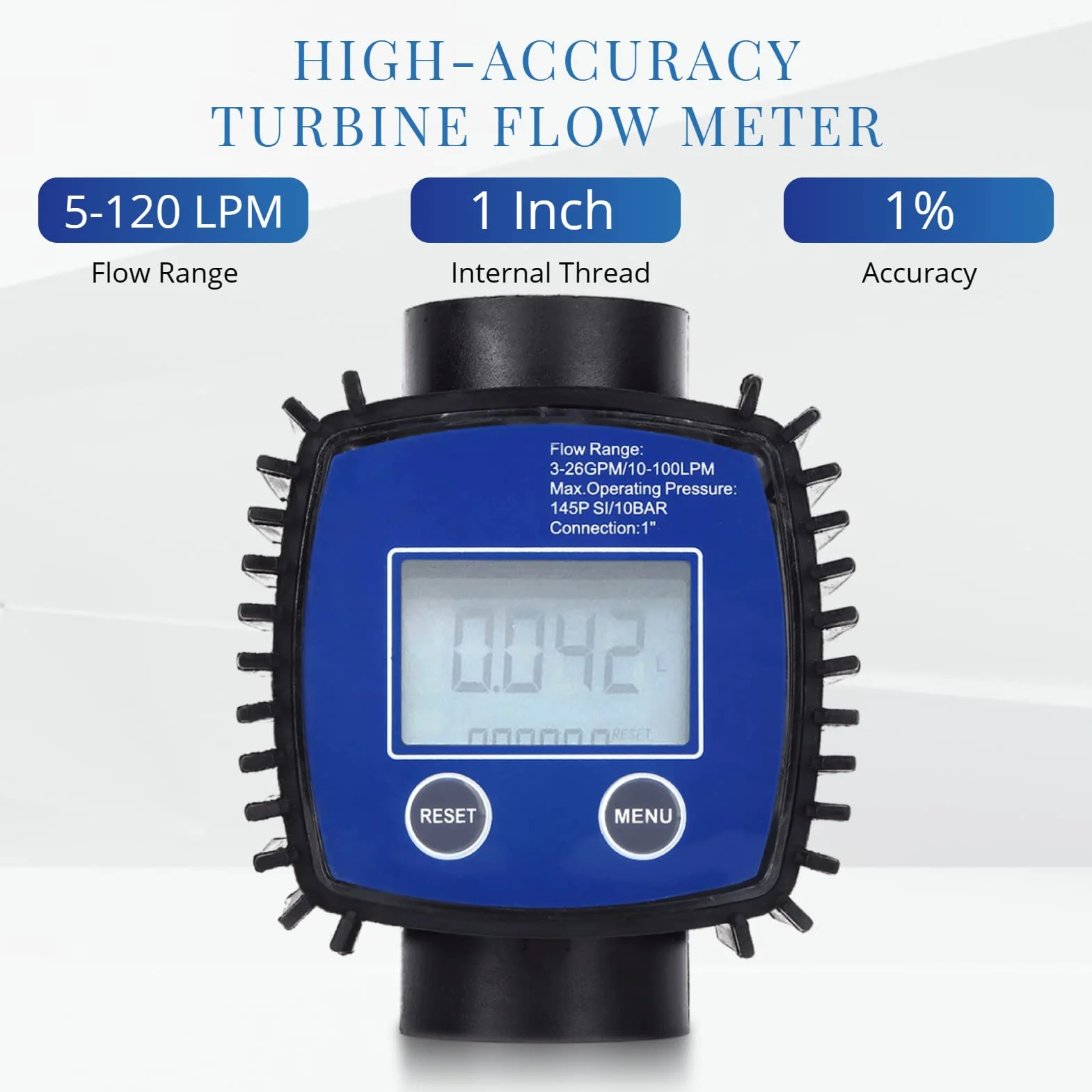 Misuratore di flusso di Digital, 5-120 L/Min 1 misuratore di flusso della turbina di pollice con esposizione LCD, misuratore di flusso del combustibile di accuratezza di 1% per i