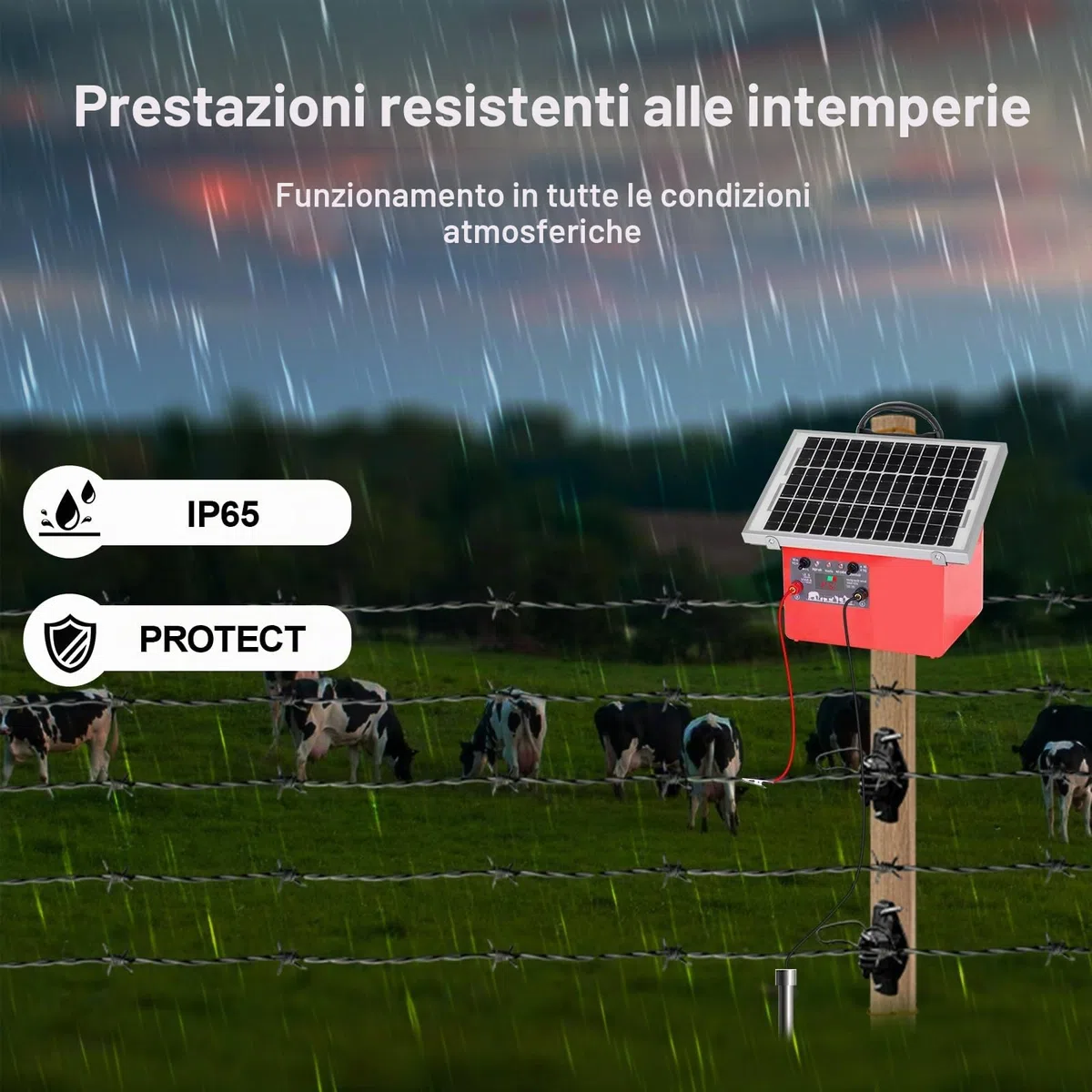 32KM Recinzione Elettrica Solare, Dispositivo 12V con Pannello Solare da 7.5W, 0.5J 9.5KV Pastore elettrico mit Batteria 7Ah, Per Mucche, Bestiame, Allevamento Di Pollame, Pastore