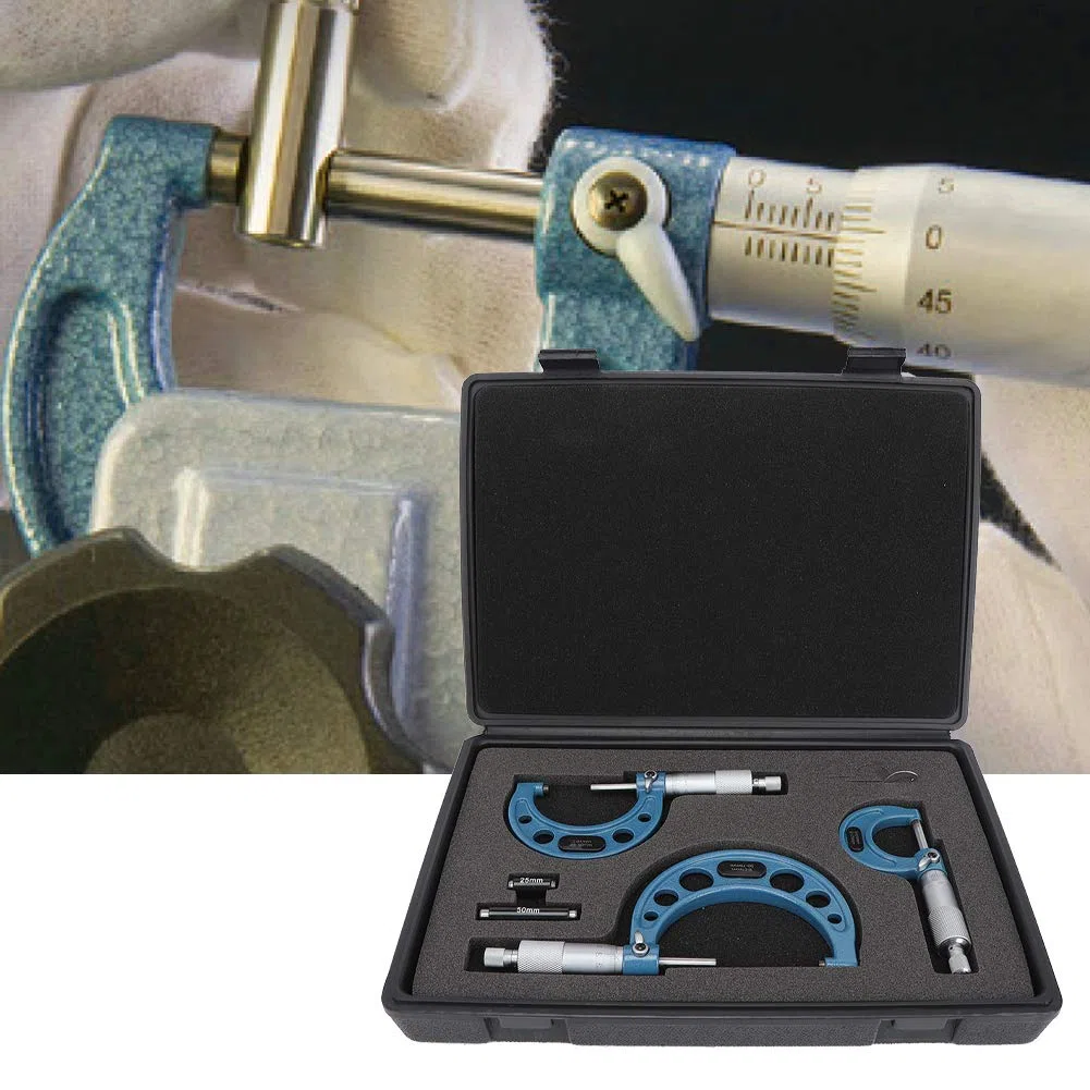 3 pezzi micrometro, strumento di misurazione del diametro esterno 0-75 mm in acciaio per cuscinetti, compresi micrometri 0-25 mm, 25-50 mm, 50-75 mm