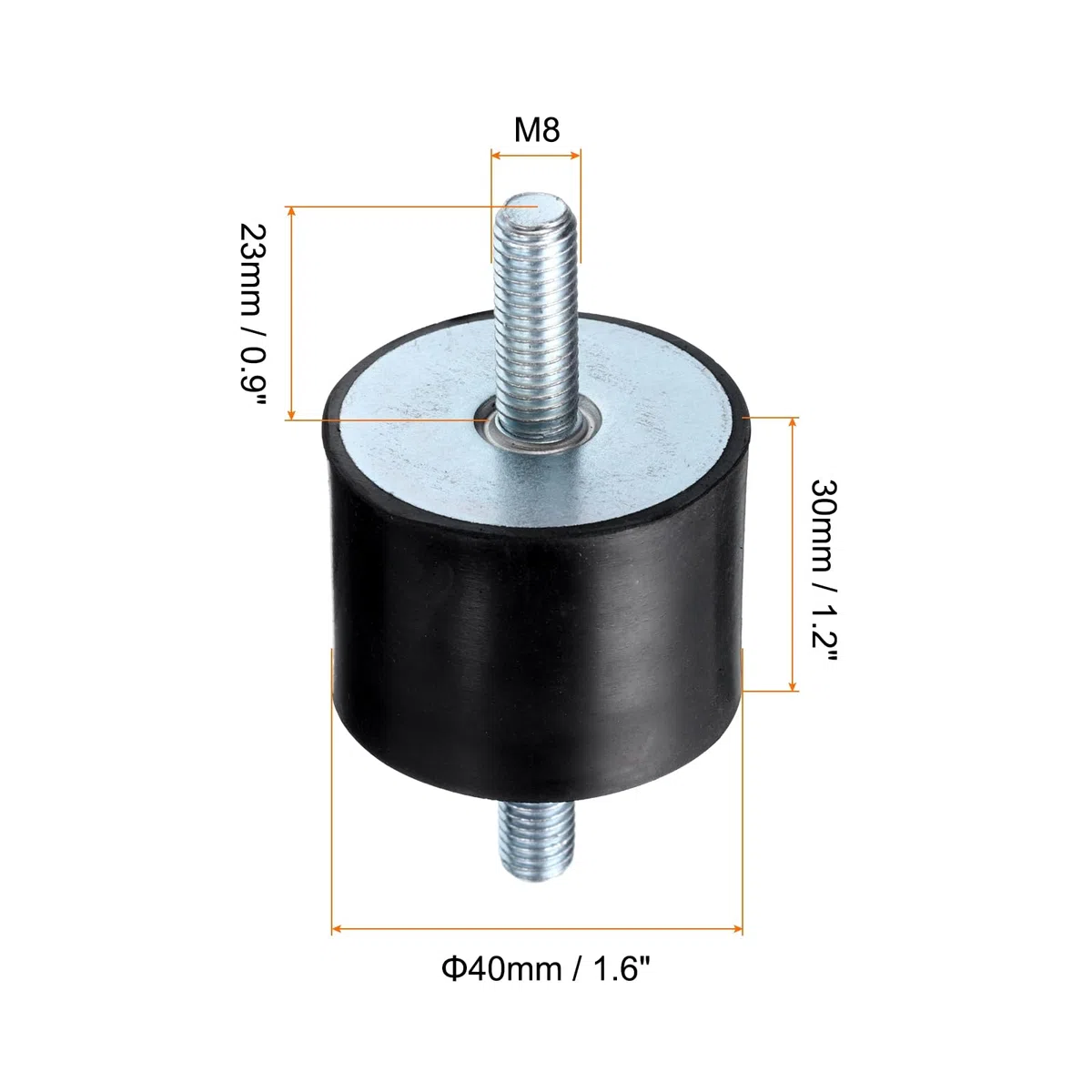 QUARKZMAN 8 Pezzi Supporti Isolatori In Gomma M8x23mm Con Perno 40x30mm Maschio Femmina Ammortizzatore Anti Vibrazione Zincato Supporti Cilindrici Filettati Anti Vibrazione Con 16 Pezzi M8