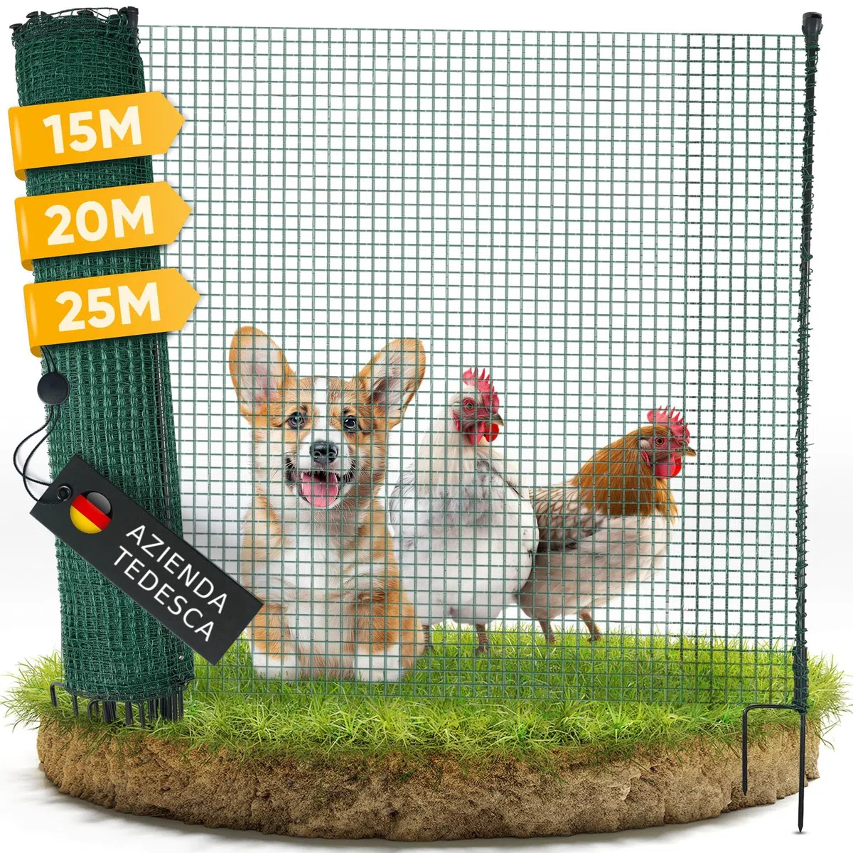 NATURIZ® Pollaio 15m / 20m / 25m x 90cm- recinto per cani e recinto cani campeggio, estremamente stabile, Verde (20 m)