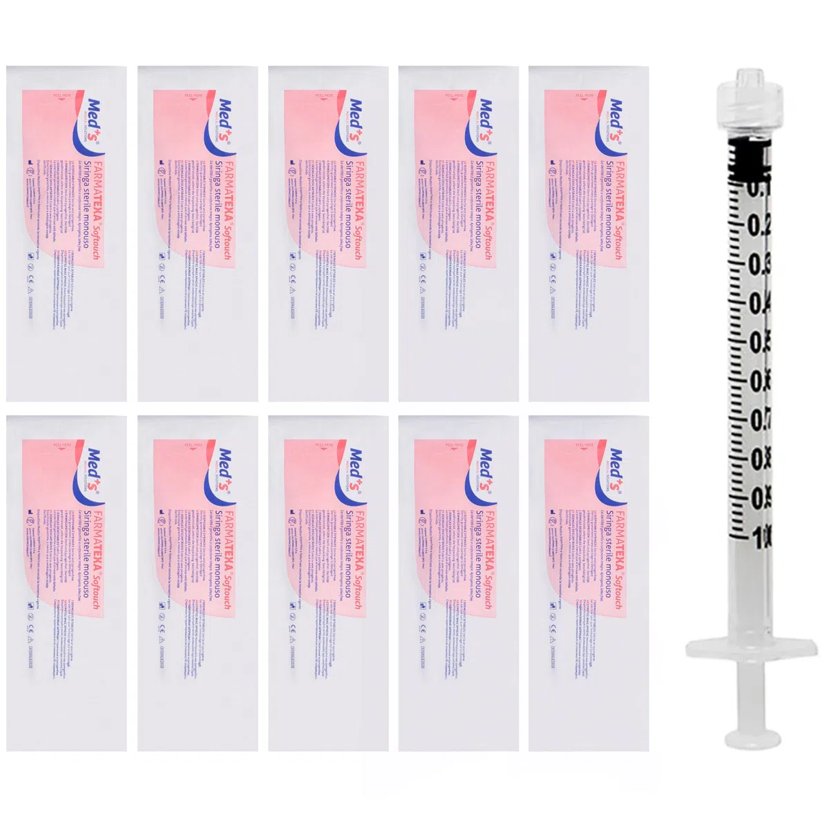 5 Siringhe monouso sterili da 1 ml attacco LUER LOCK - Siringa sterile senza ago