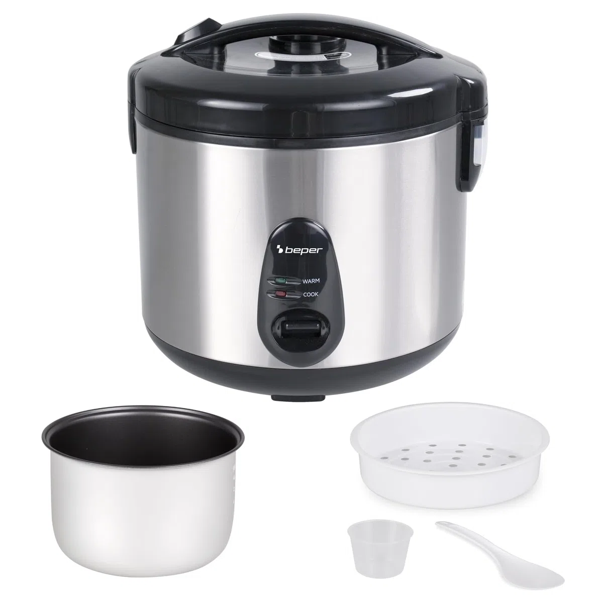 BEPER P101VAP020 Vaporé Max Cuociriso 1800g, Antiaderente, Funzione Mantieni Caldo, Cottura a Vapore, Acciaio Inox, Accessori Inclusi, BPA Free