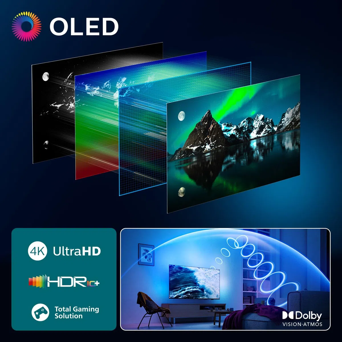 Philips Ambilight 65OLED820 4K OLED Smart TV - Display 65’’ con processore P5 AI Perfect Picture Ultra HD, Google TV, Dolby Vision e Atmos Sound - Funziona con Alexa e Google