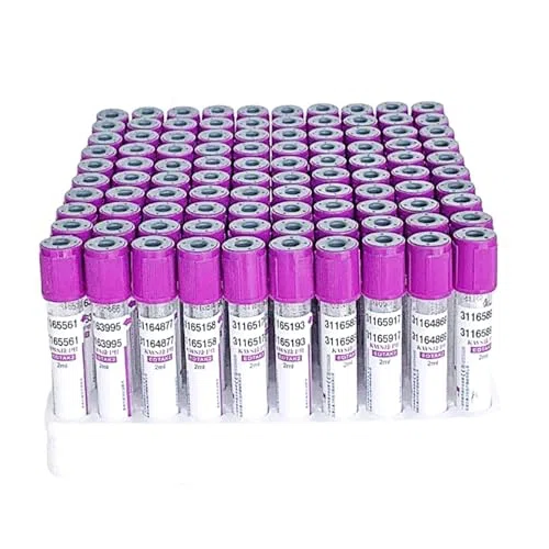 EDTA K2 - Provette per raccolta del sangue, 100 pezzi, in vetro, per uso in laboratorio, tappo a vite viola, capacità 2 ml/5 ml/10 ml, ideali per la raccolta di campioni di sangue