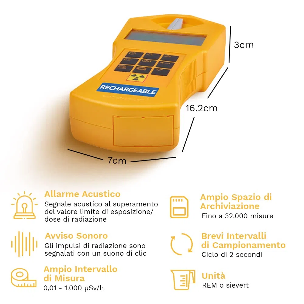 Rechargeable | Contatore Geiger per la radioattività con batteria ricaricabile, uso come dosimetro personale, misuratore di radiazioni incl. interfaccia USB e software di analisi dati