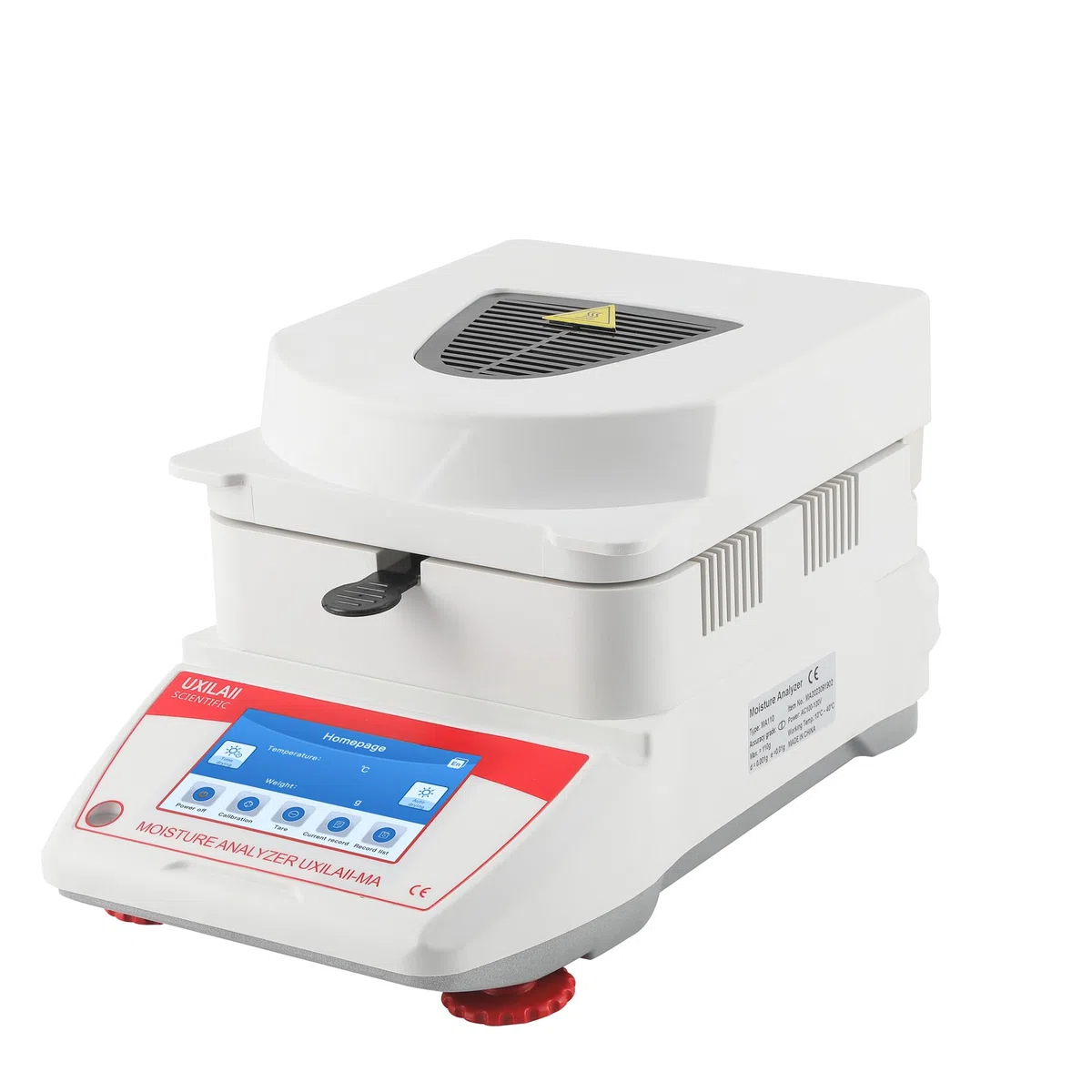 Analizzatore di umidità di laboratorio per riscaldamento alogeno 50 g, 0,001 g, spagnolo, inglese, tedesco, indicatore della bilancia 0,01%, leggibilità 110 V, interfaccia touch
